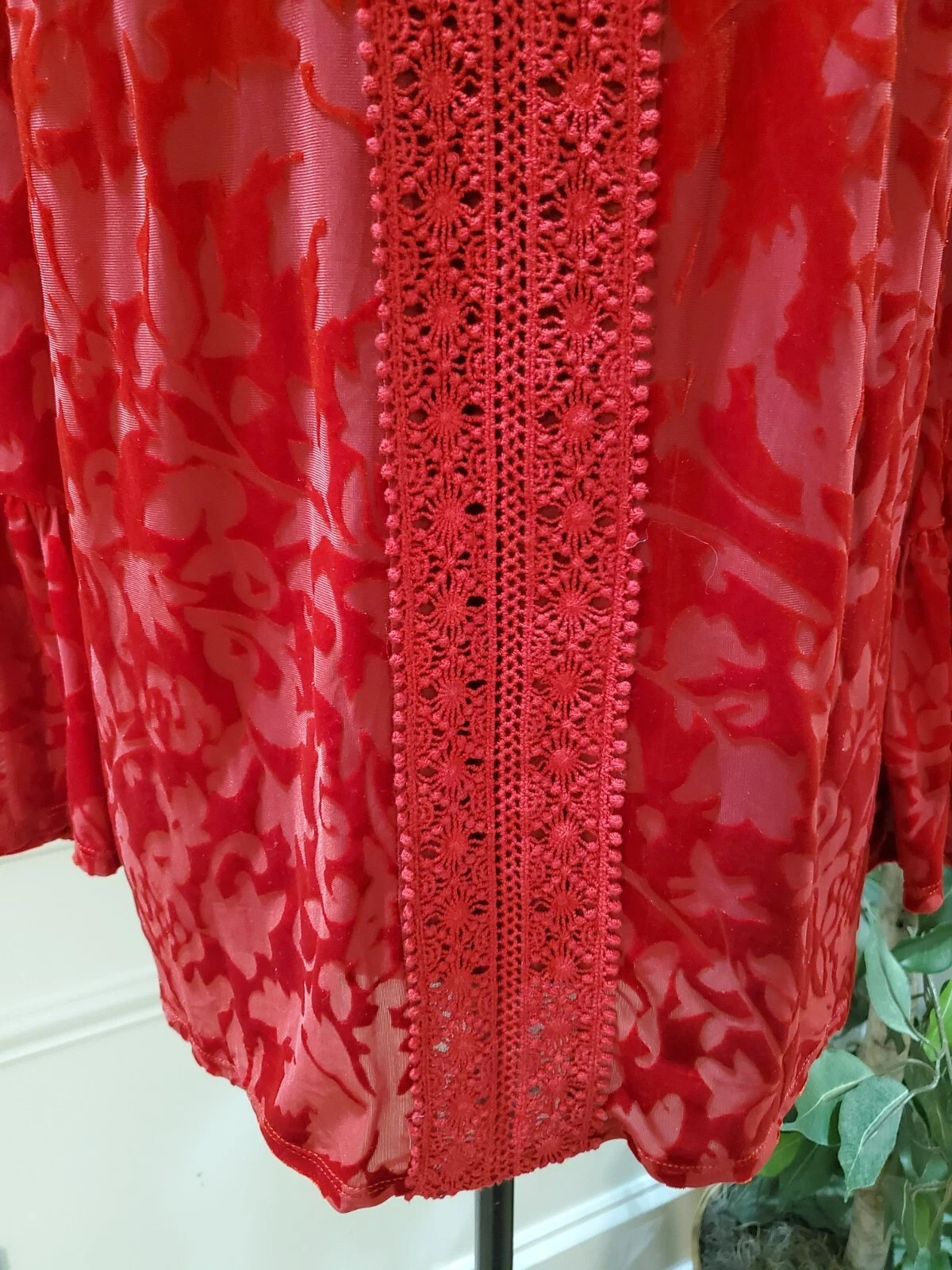 John Paul Richard Tunic M Burnout Red Velvet Bell Sleeve Vamp Witchy Whimsigoth