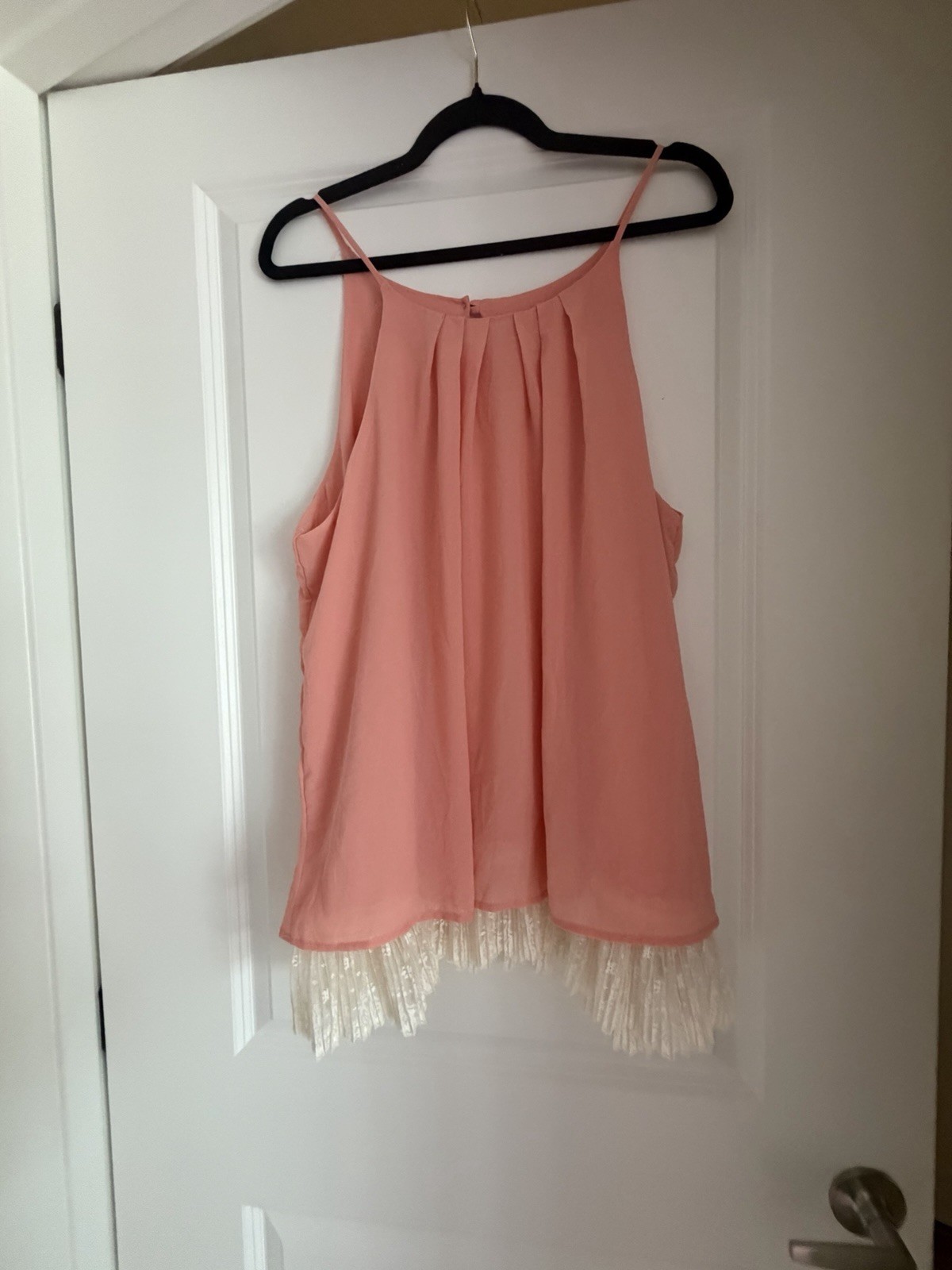 EIMIN Pink Solid Scoop Neck Spaghetti Strap Fringe Hem Tank Top S
