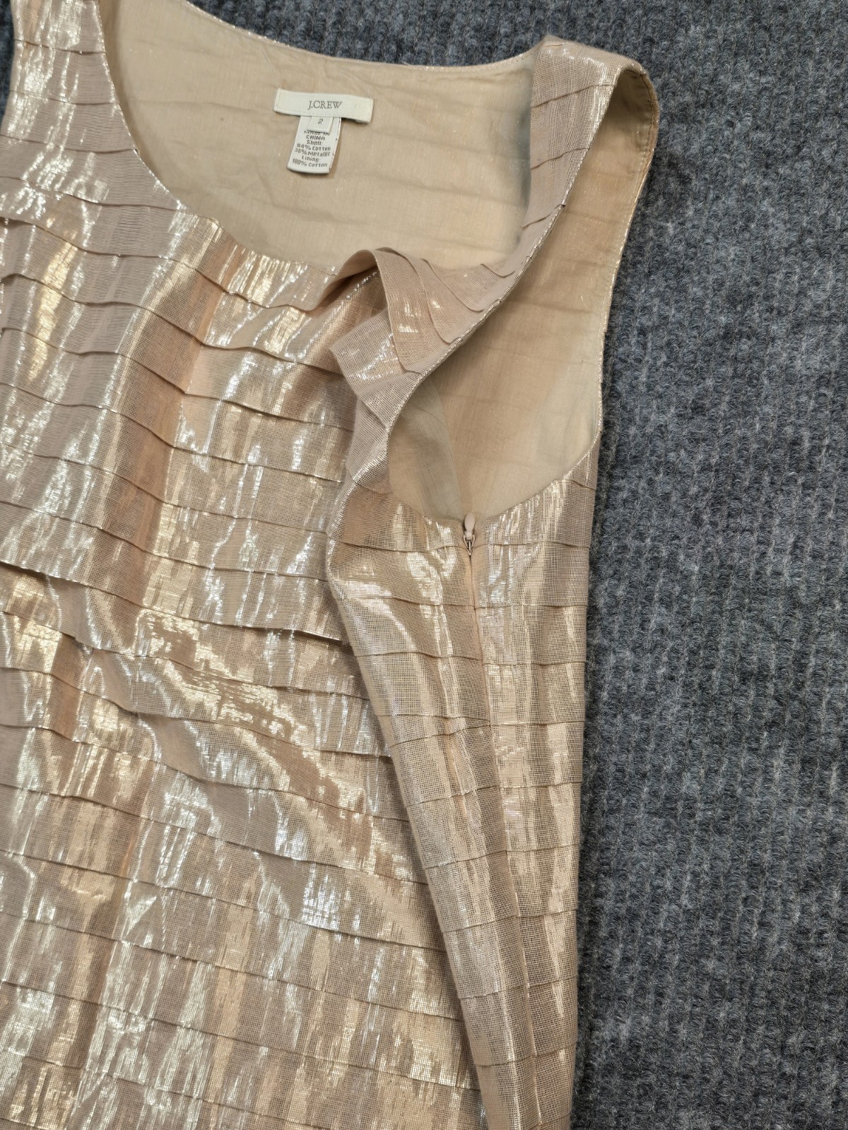 J CREW Rose Gold Strati Shell Tiered Metallic Pleated Cotton Tank Top Size 2