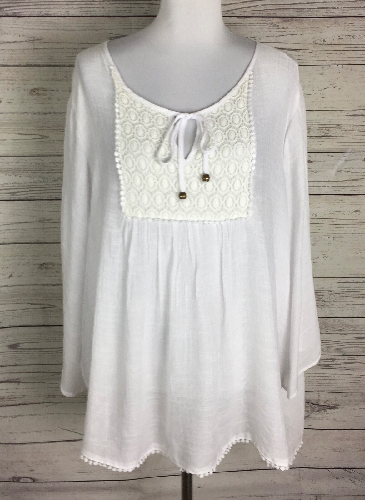 Carolyn Taylor Woman White Bell Sleeve Lace Tunic Peasant Top Plus Size 1X