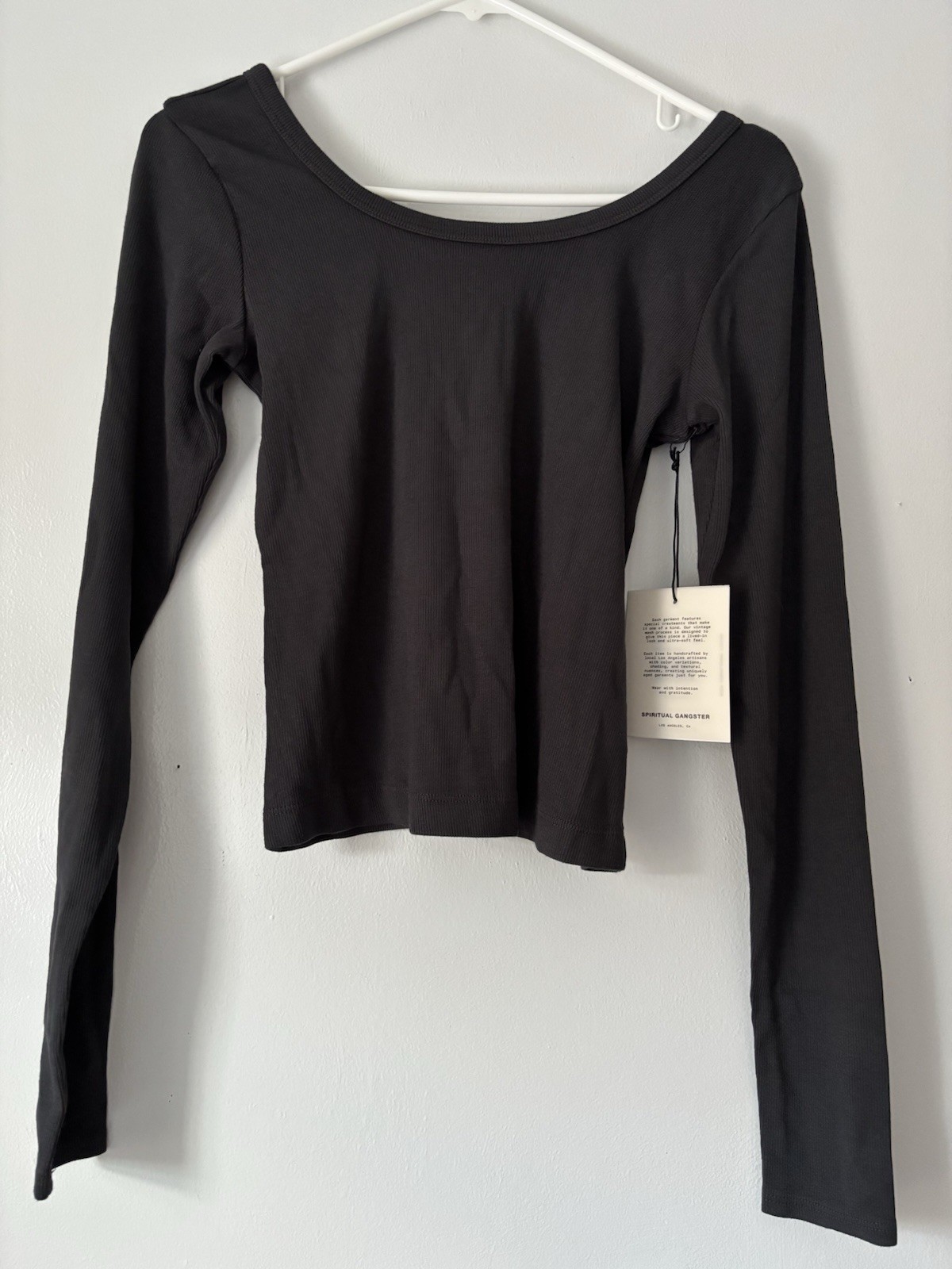 Nwt Spiritual Gangster Medium Gray Shirt Chrissie Ribbed Scoop Neck Crop Yoga