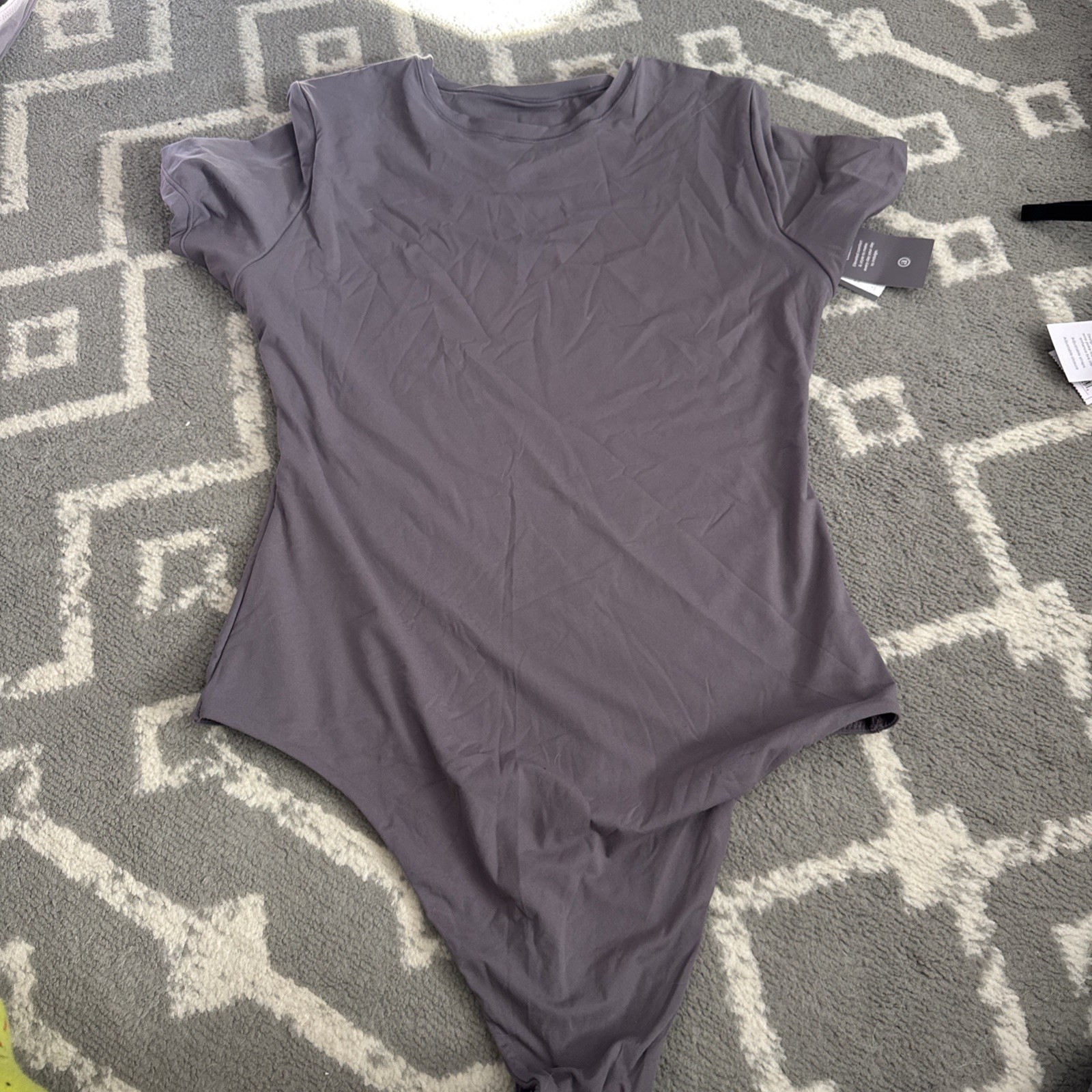 Auden Women’s Luxe Stretch Tshirt neck Thong Bodysuit purplish/gray Size m