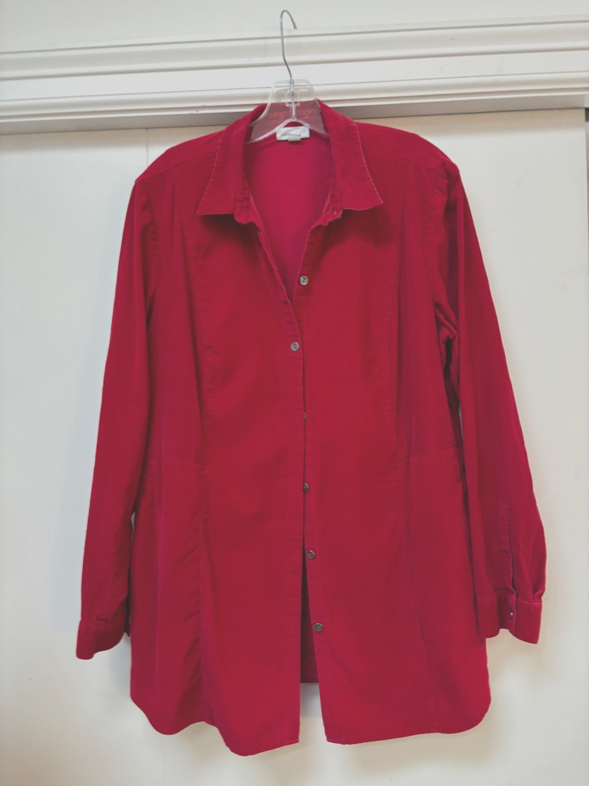 J Jill Womens RED Large Corduroy Button Up Shirt Long Sleeve Blouse top L