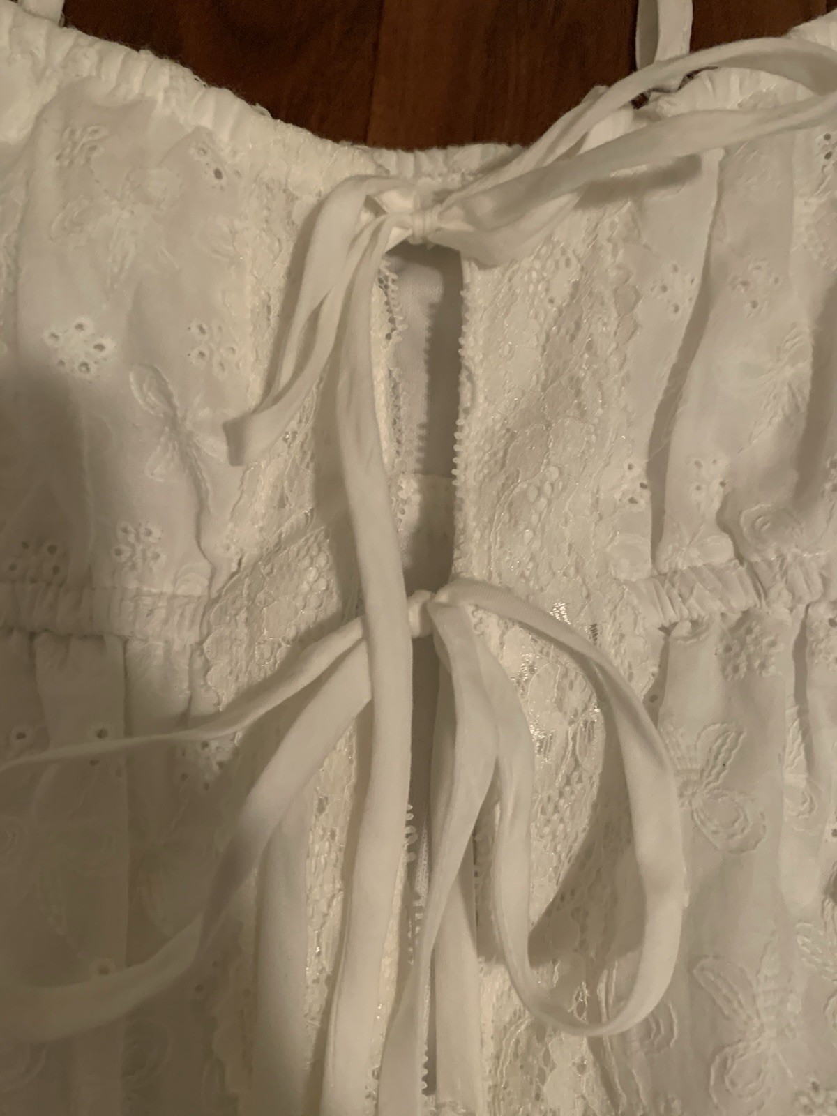 Kirious Los Angeles White Eyelet Embroidered Tie Front Cami, Women’s XS