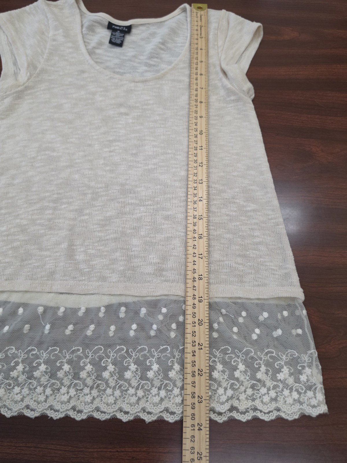 Rue21 Women Medium Cream Knit Top Shirt Lace Trim Layered Boho Fairy Grunge