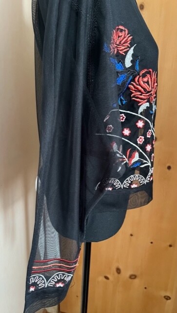 Women’s Hippie Laundry Size L Black Sheer Long Sleeve Blouse Floral Embroidery
