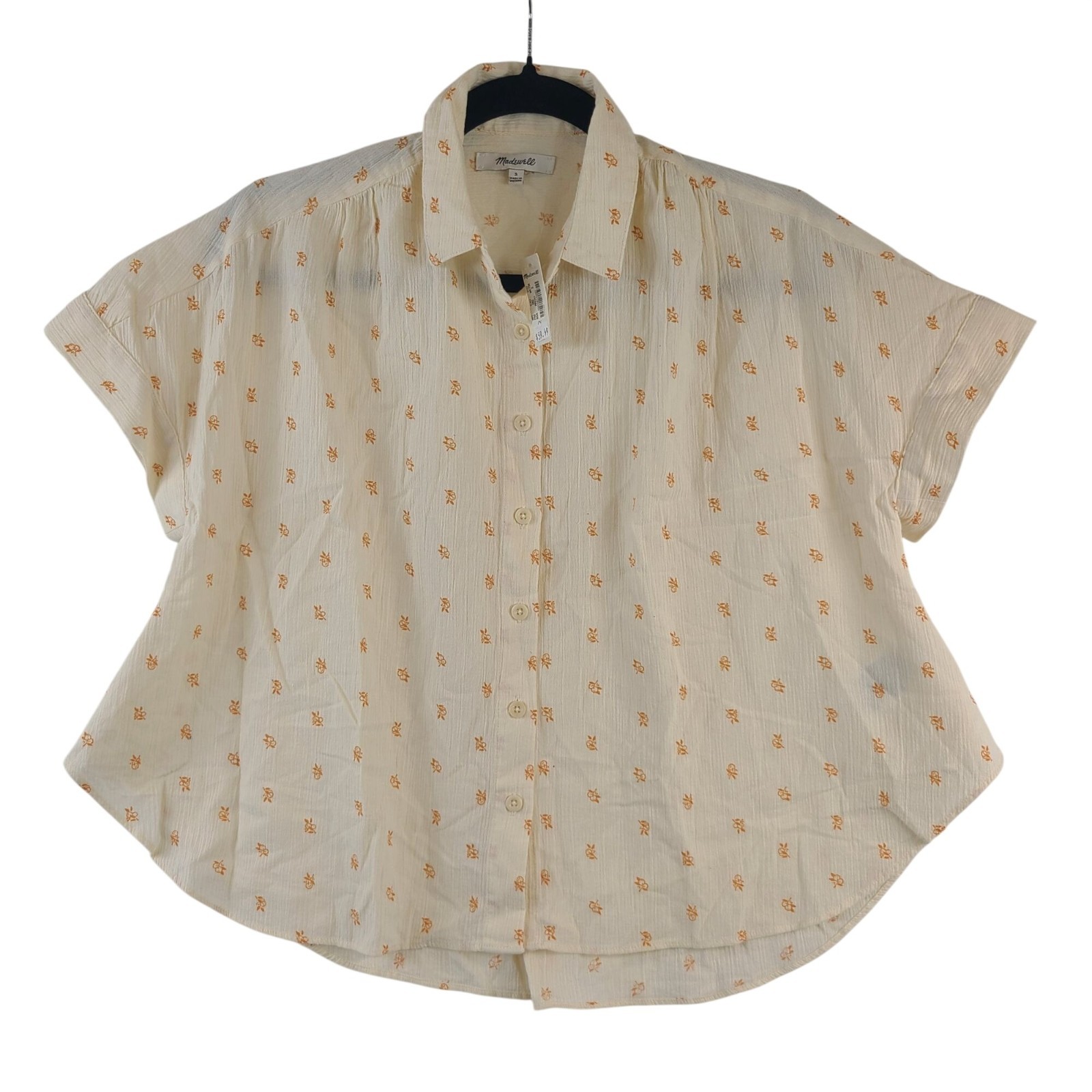 Madewell Womens Cream Short-Sleeve Button-Down Blouse With Orange Floral Print S