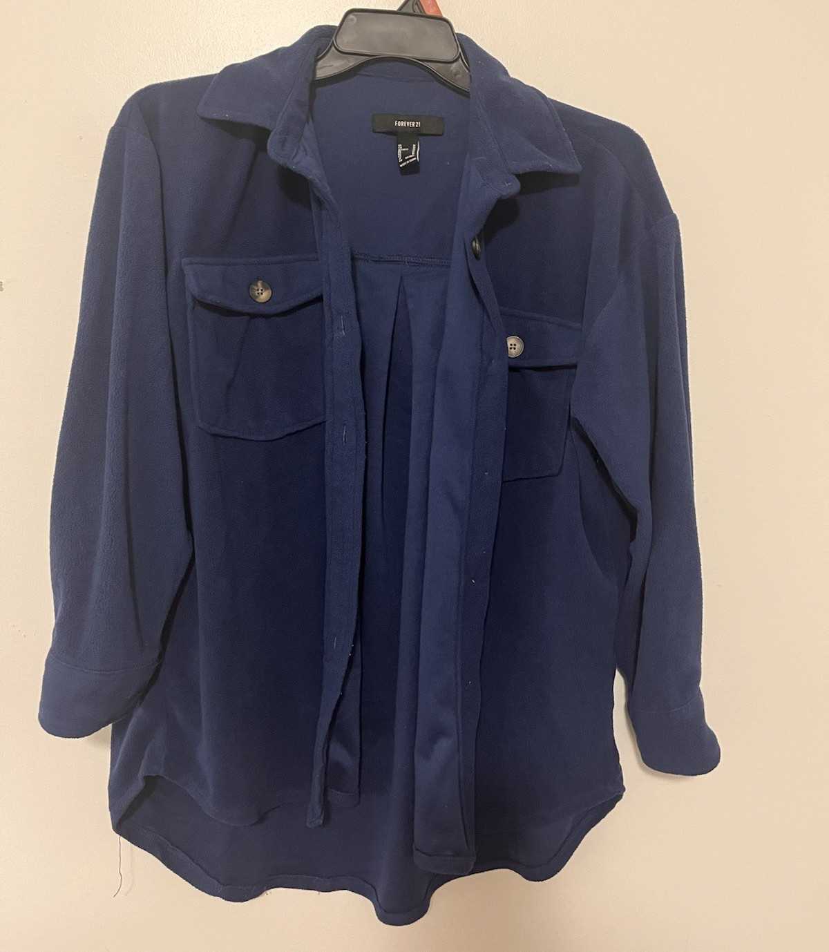 Forever 21 Women’s Blue Solid Collared Button-Down Long Sleeve Pocket Coat M