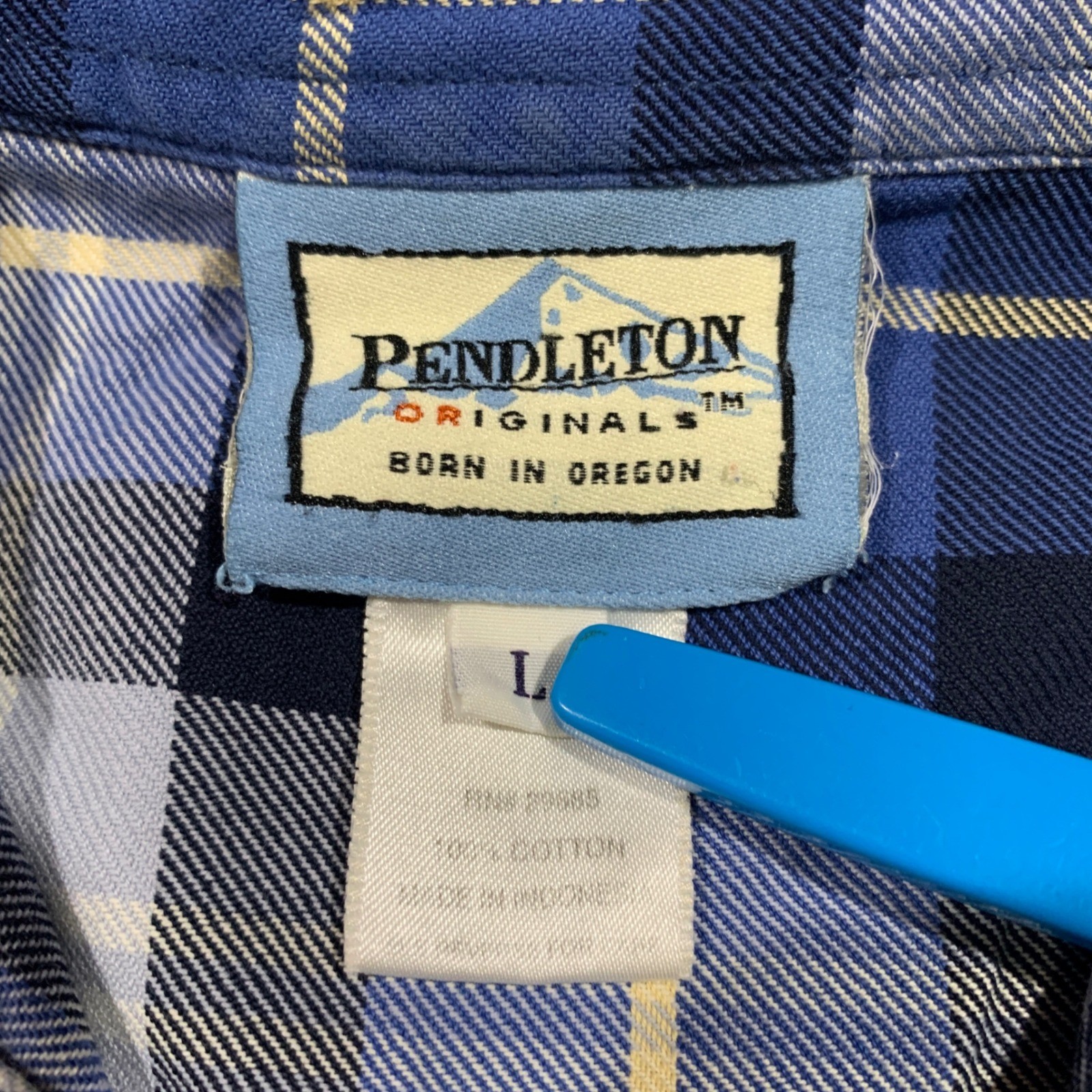 Pendleton Women’s Large Cropped Blue Flannel Shirt Button Down Outdoor Gorpcore