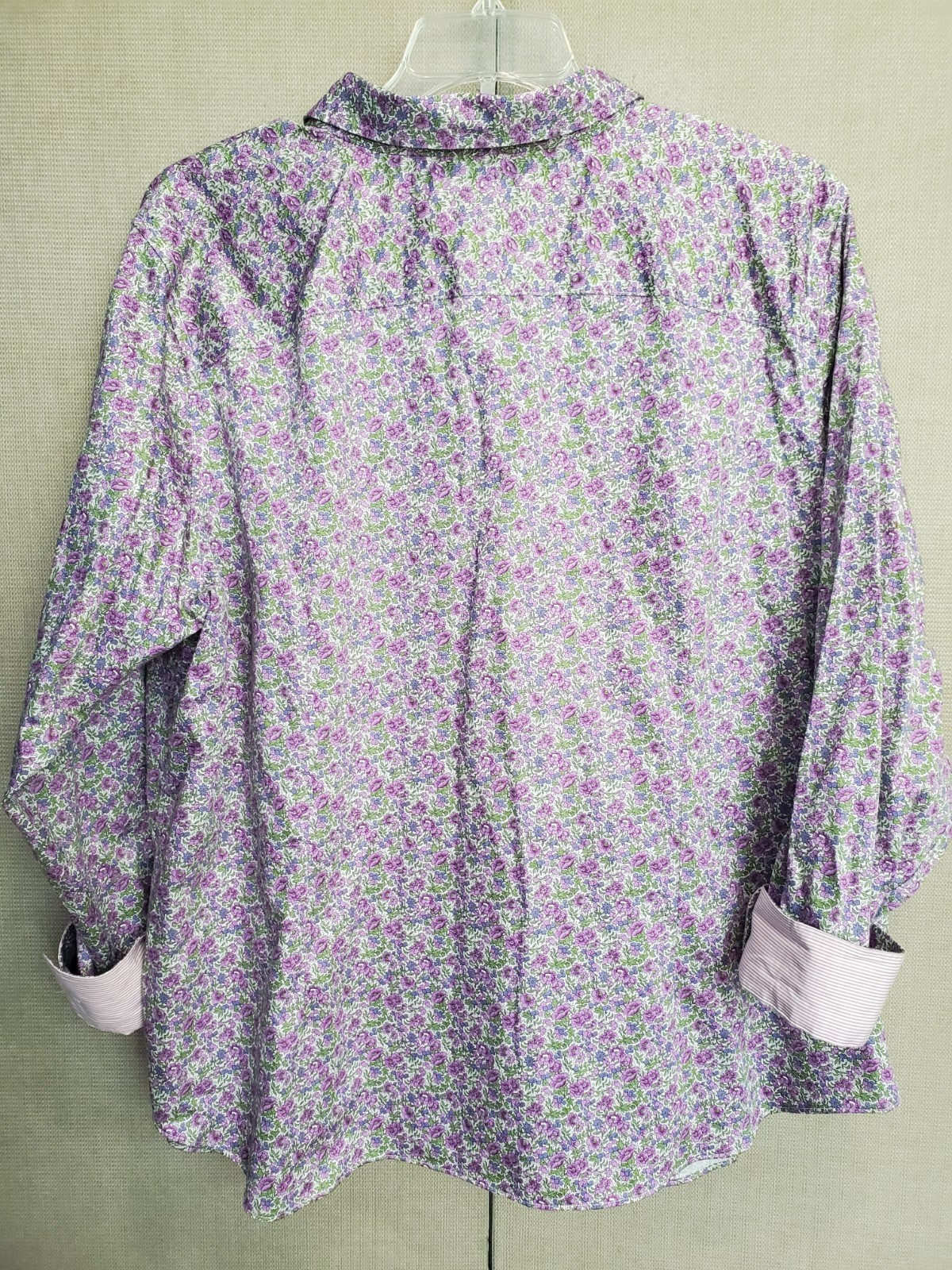 Chaps No Iron Green/Purple Disty Floral Flip-Cuff Button-Up Shirt Size 2X