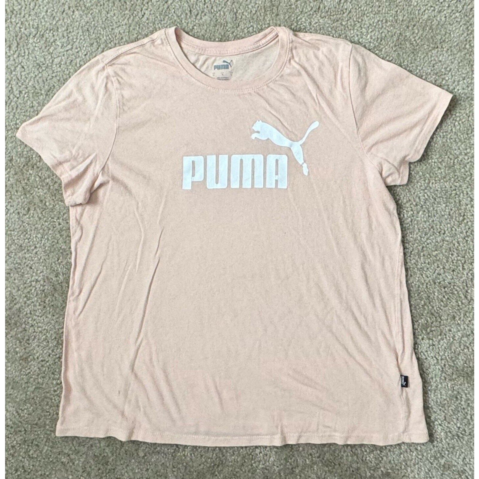 PUMA Essentials Logo Heather Tee T Shirt Peach Parfait Womens Small Large