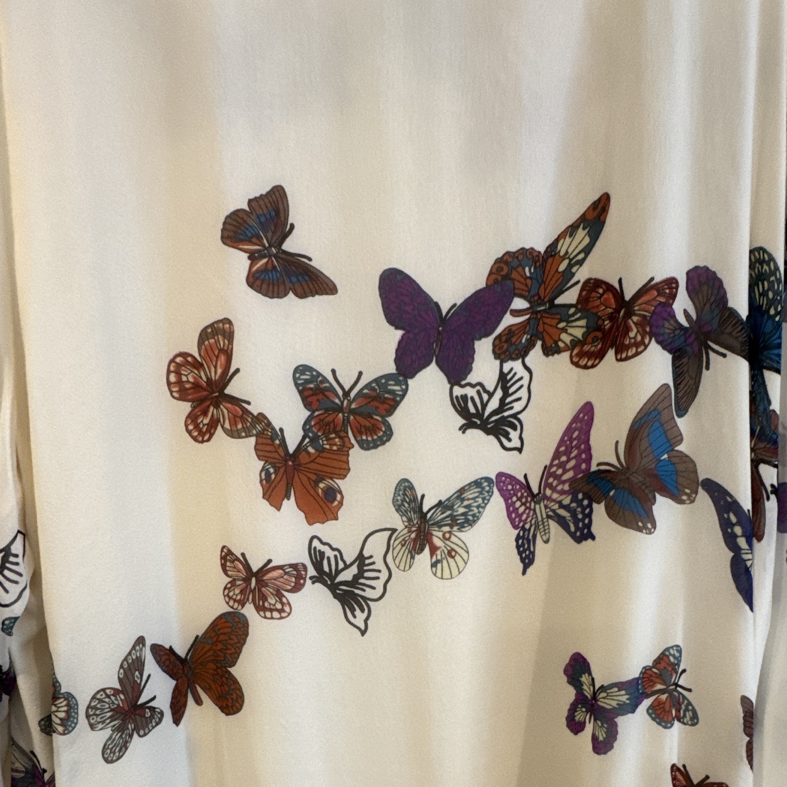 Citron Nude Butterfly Print Long Sleeve Scoop Neck Silk Pullover Top Plus 3X