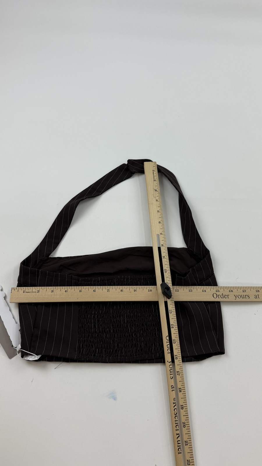 Missguided Crop Top Womens Medium Brown Pinstripe Halter Smocked NWT Bandeau