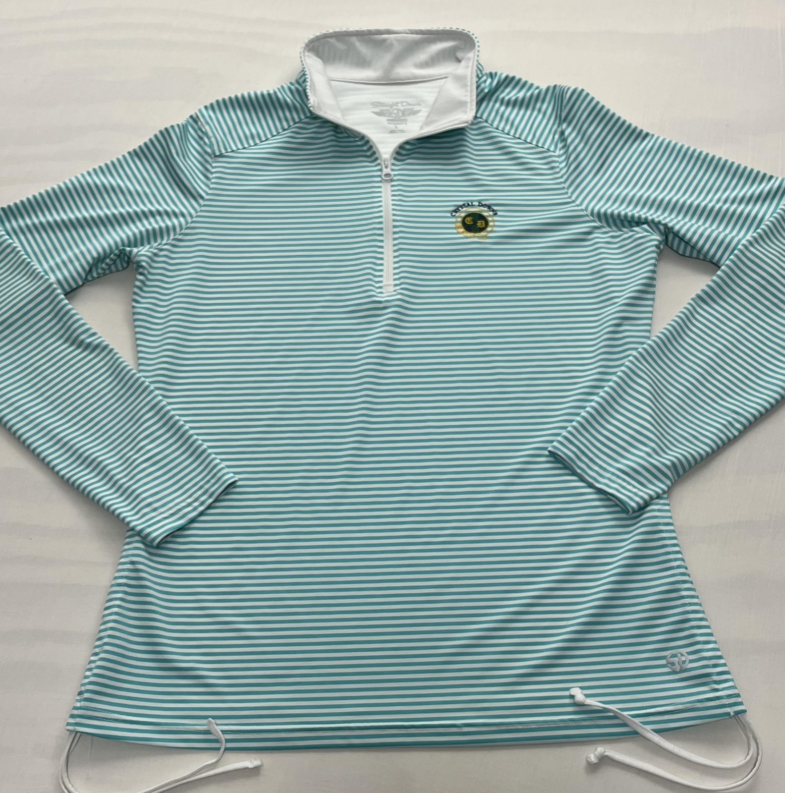 Straight Down Pullover Womens Large 1/4 Zip Striped Performance Crystal Downs