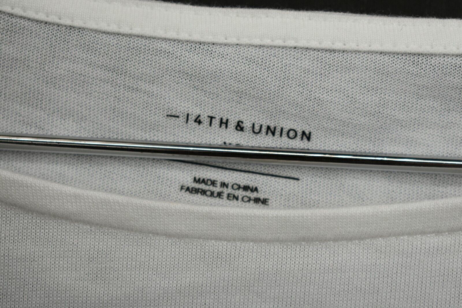 14th & Union Womens Solid Color White Ruffle Tee Scoop Neck Elbow Length Sleeve