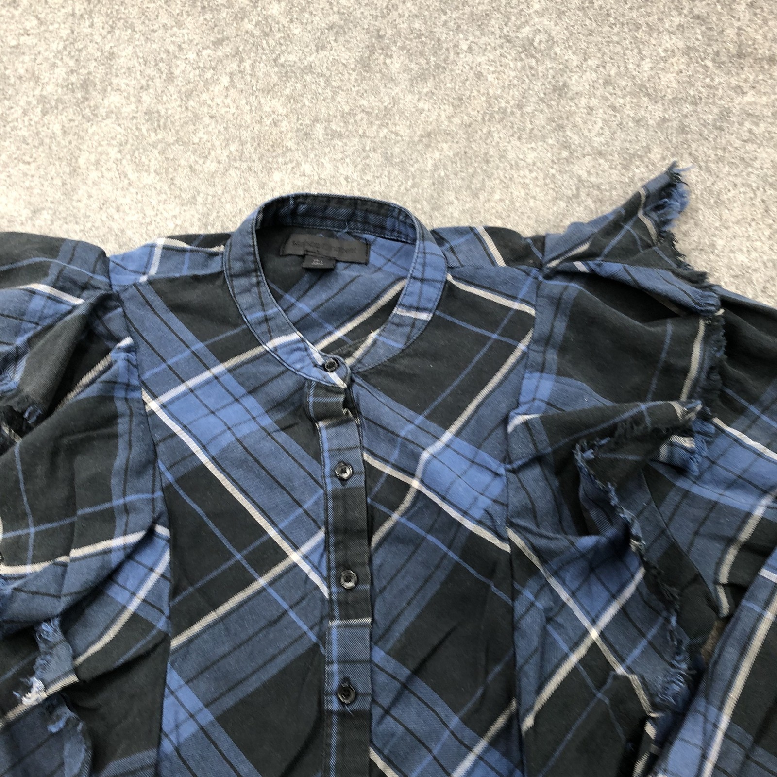 Maison Cinquante Shirt Womens Large Plaid Ruffle Fringe Button Down Top