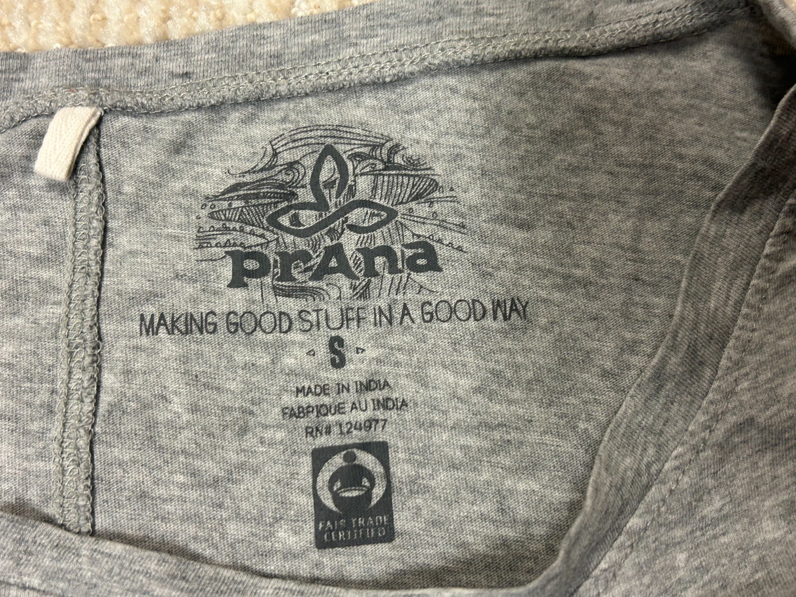 prAna Womens Organic Cotton Graphic Tee More Love Rainbow Grey Crop Top Size S