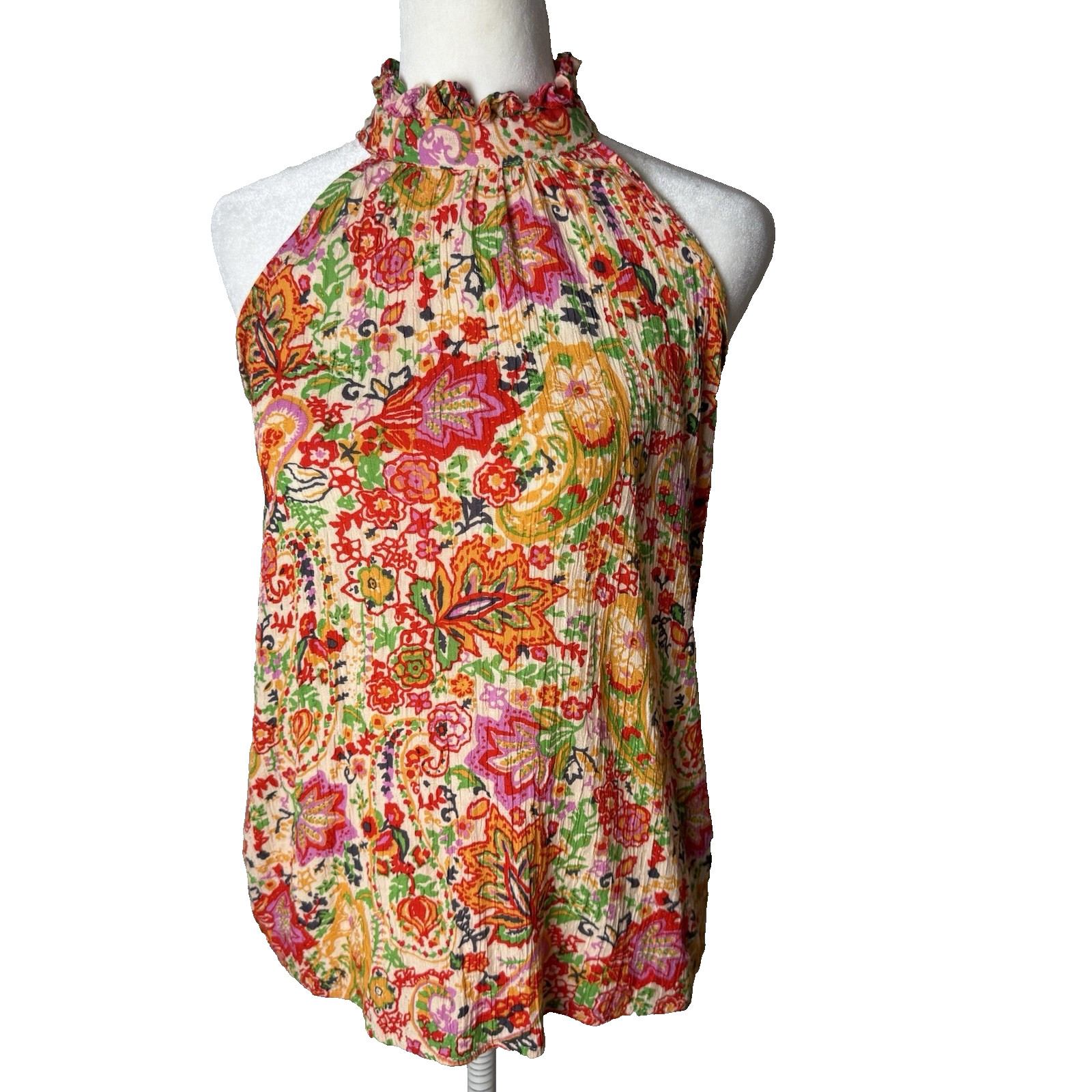 Cynthia Rowley Sleeveless Blouse Size XS Top Floral Halter High Neck Colorful