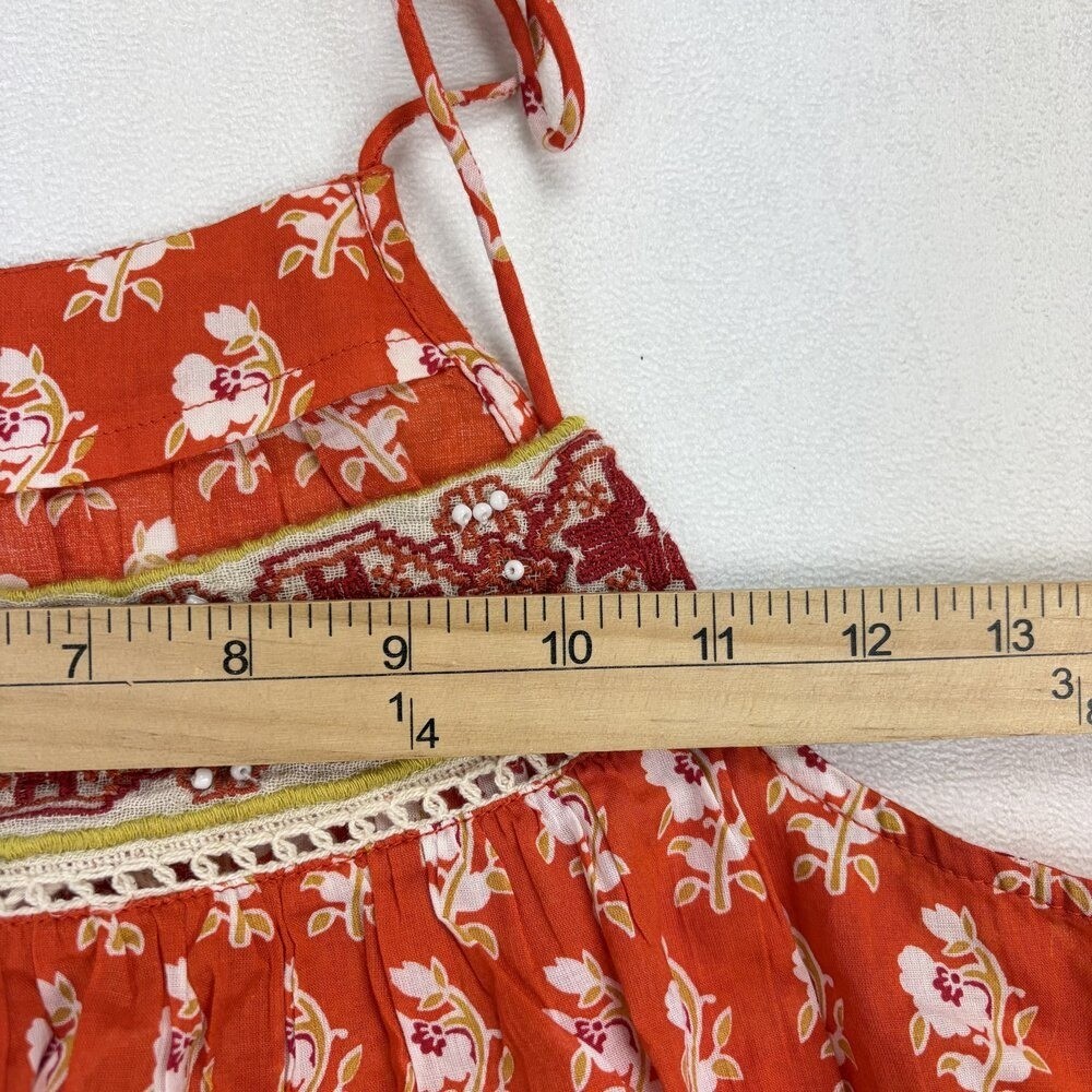 Nicole Miller Red Floral Tassel Smocked Tank Top M