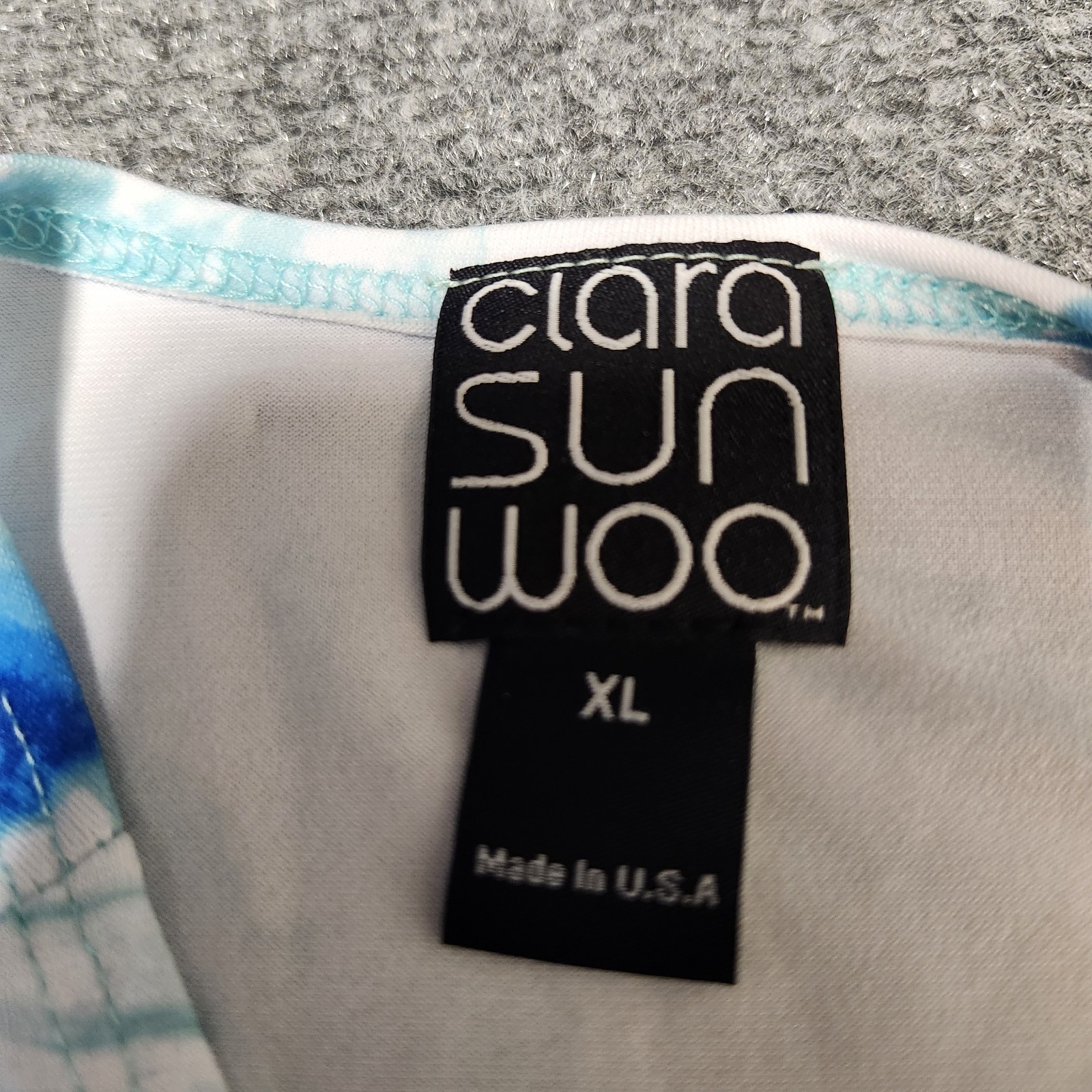 Clara Sun Woo Top Womens XL Green Blue Faux Wrap Side Tie Tunic Blouse