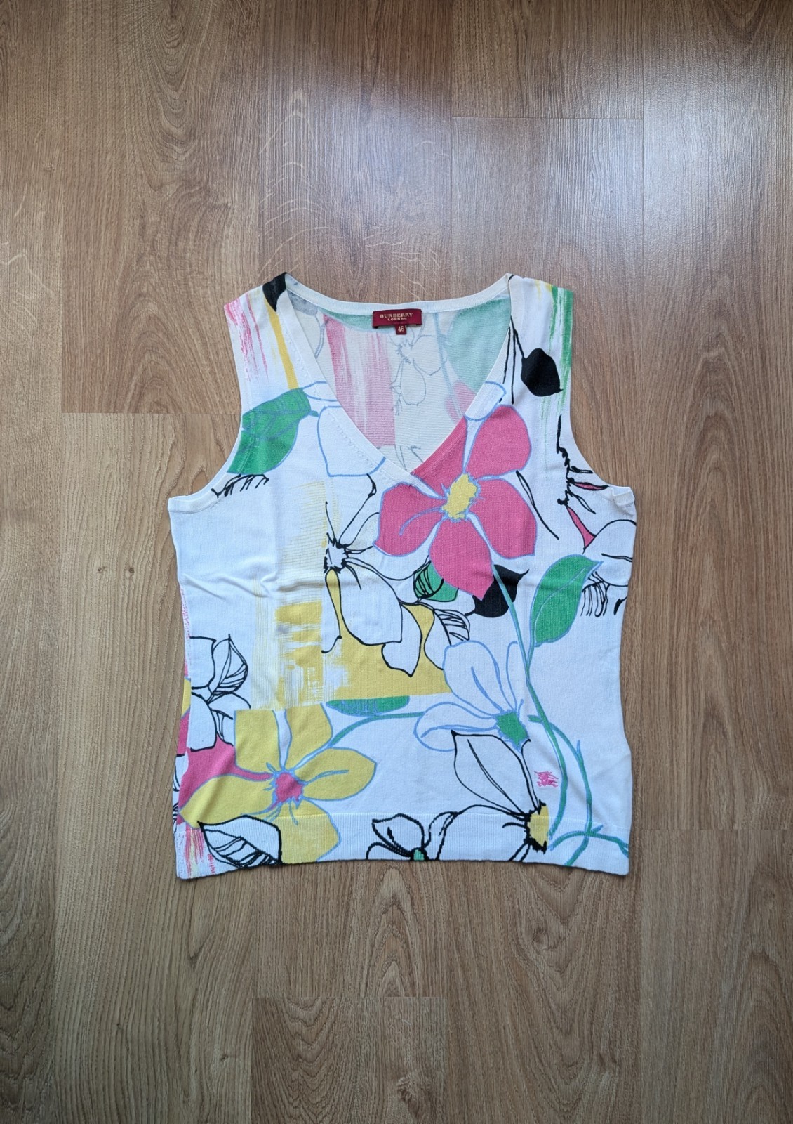 Vintage Burberry London Floral Knit Sleeveless Tank Top Multi Women’s Size 46 M