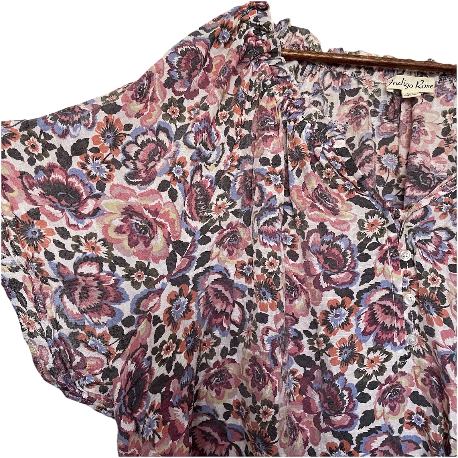 Indigo Rose Womens Tunic Top Size 3X Floral Multicolor Boho Cottagecore Peasant