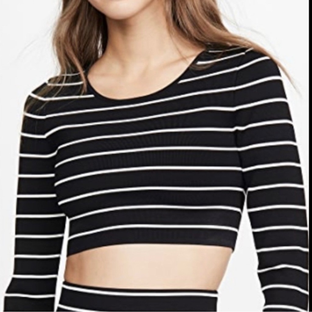 Good American Long-Sleeve Bodycon Striped Crop Top Size 1