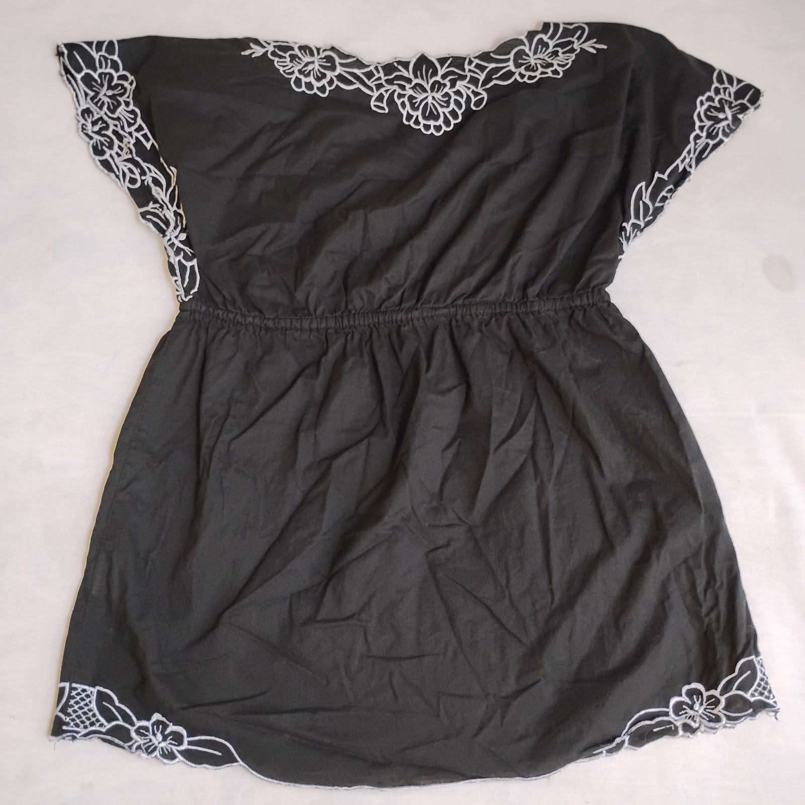 My Michelle Top Medium Babydoll Bow Embroidered Flutter Sleeve Y2K Cotton