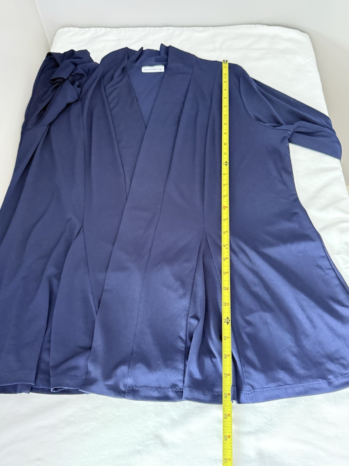 Susan Graver Navy Blue Open Front Cardigan Jacket Draped Knit Women’s Size L