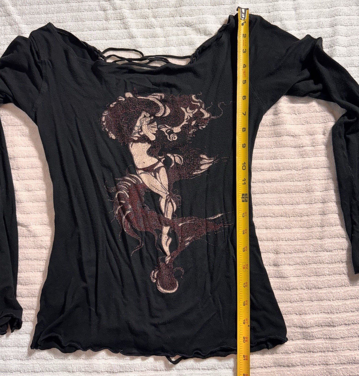 Buddhaful Y2K Graphic Shredded Back Long Sleeve Woman’s L Goth Burning Man Boho