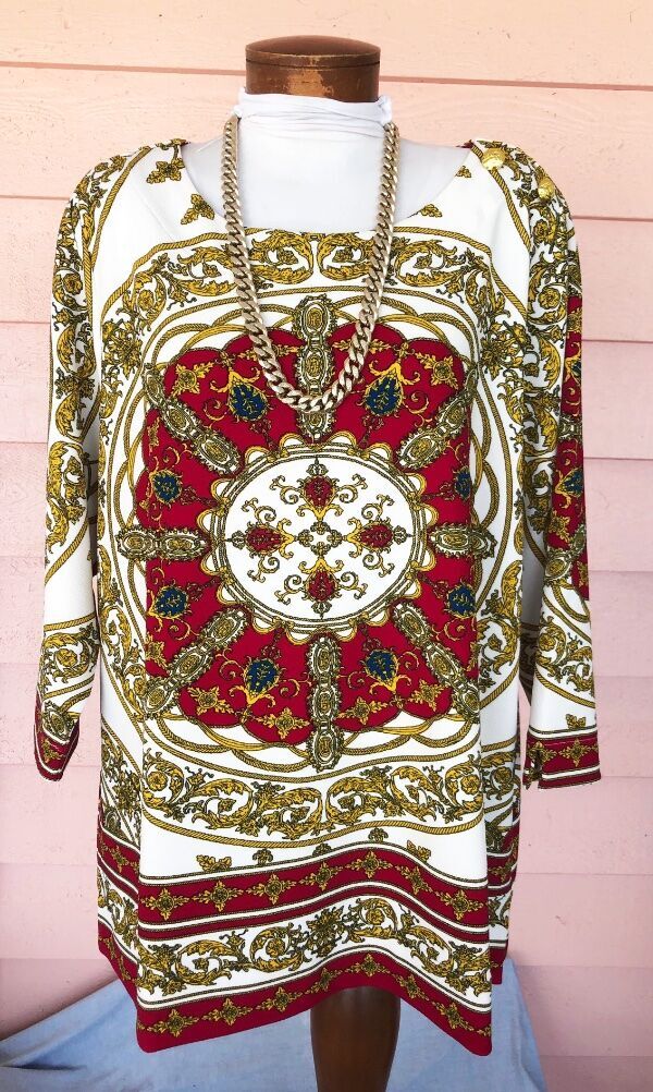 ELEGANT Long Cut Top Sz 1X CLASSY COMFORT Easy Care Blouse VERSATILE