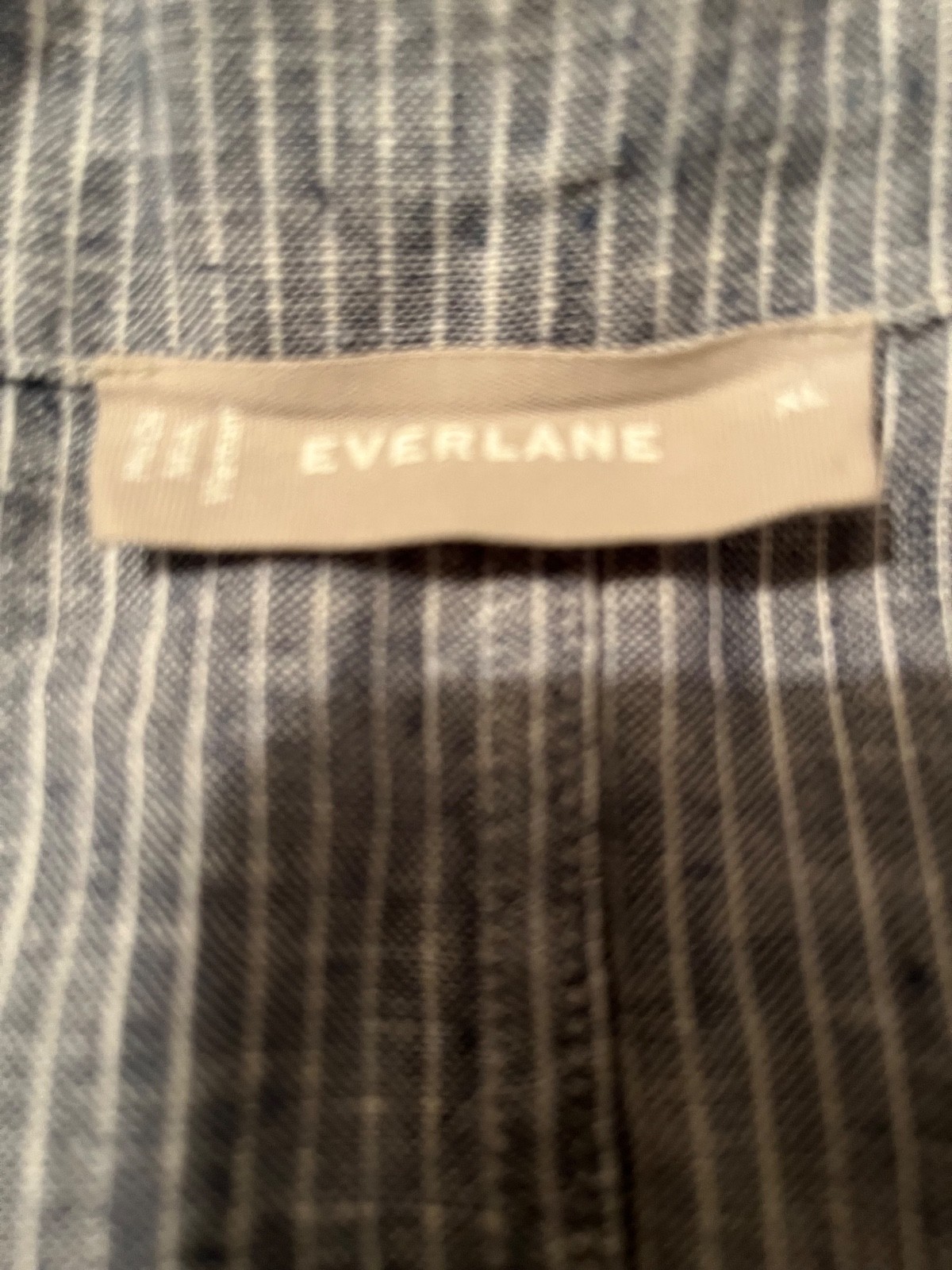 Everlane Linen Button-Down Denim Striped Cropped Short-Sleeved Blouse Size XL