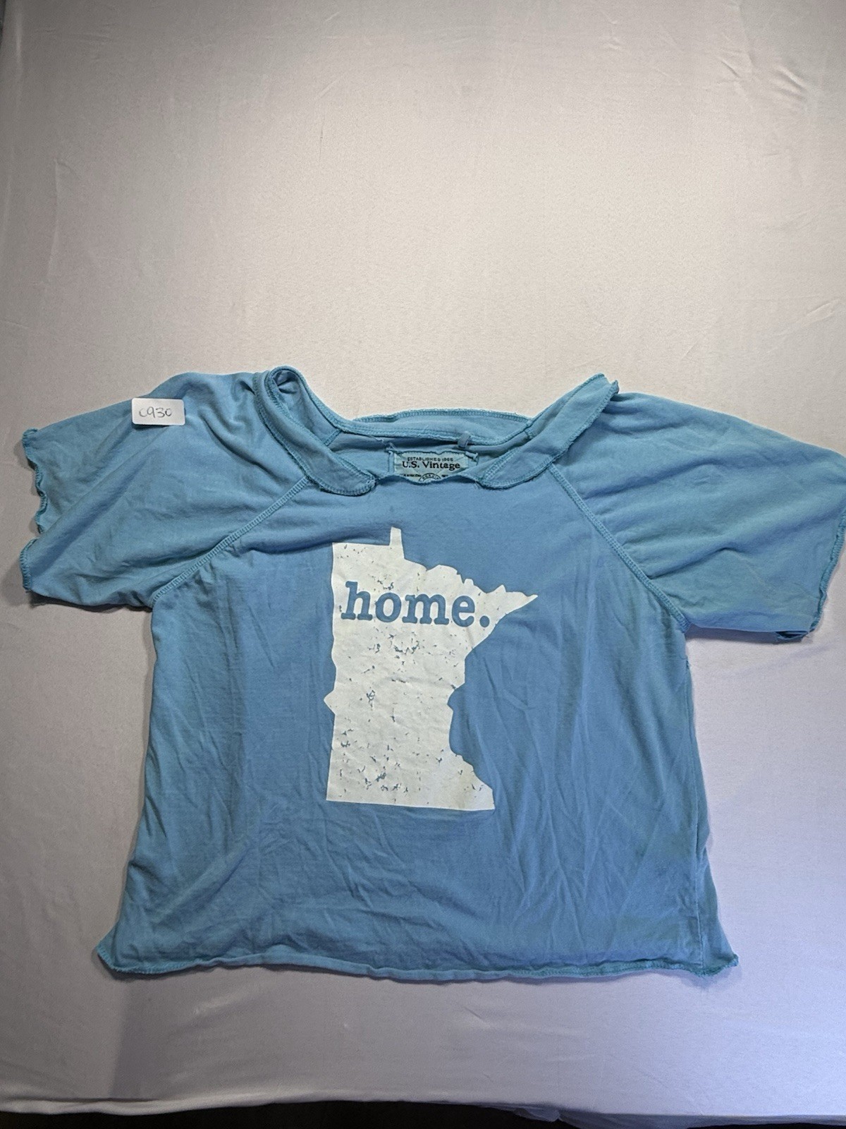 U.S. Vintage Women’s S/M Blue Scoop Neck Raglan Sleeve Cotton Minnesota Tee
