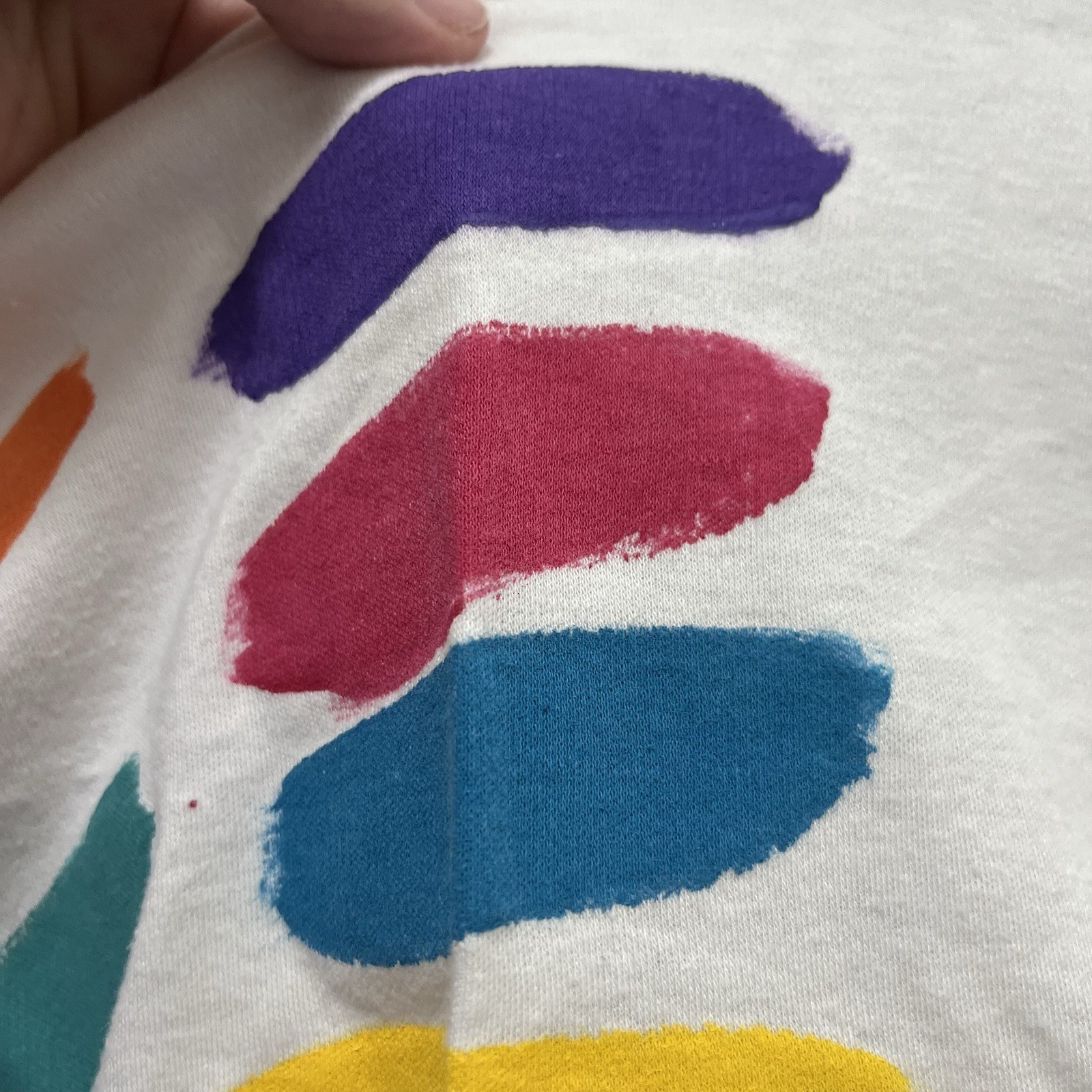 Vtg 90s Hand Painted Style Abstract Colorful Art Tee Artist Signed Single Stitch