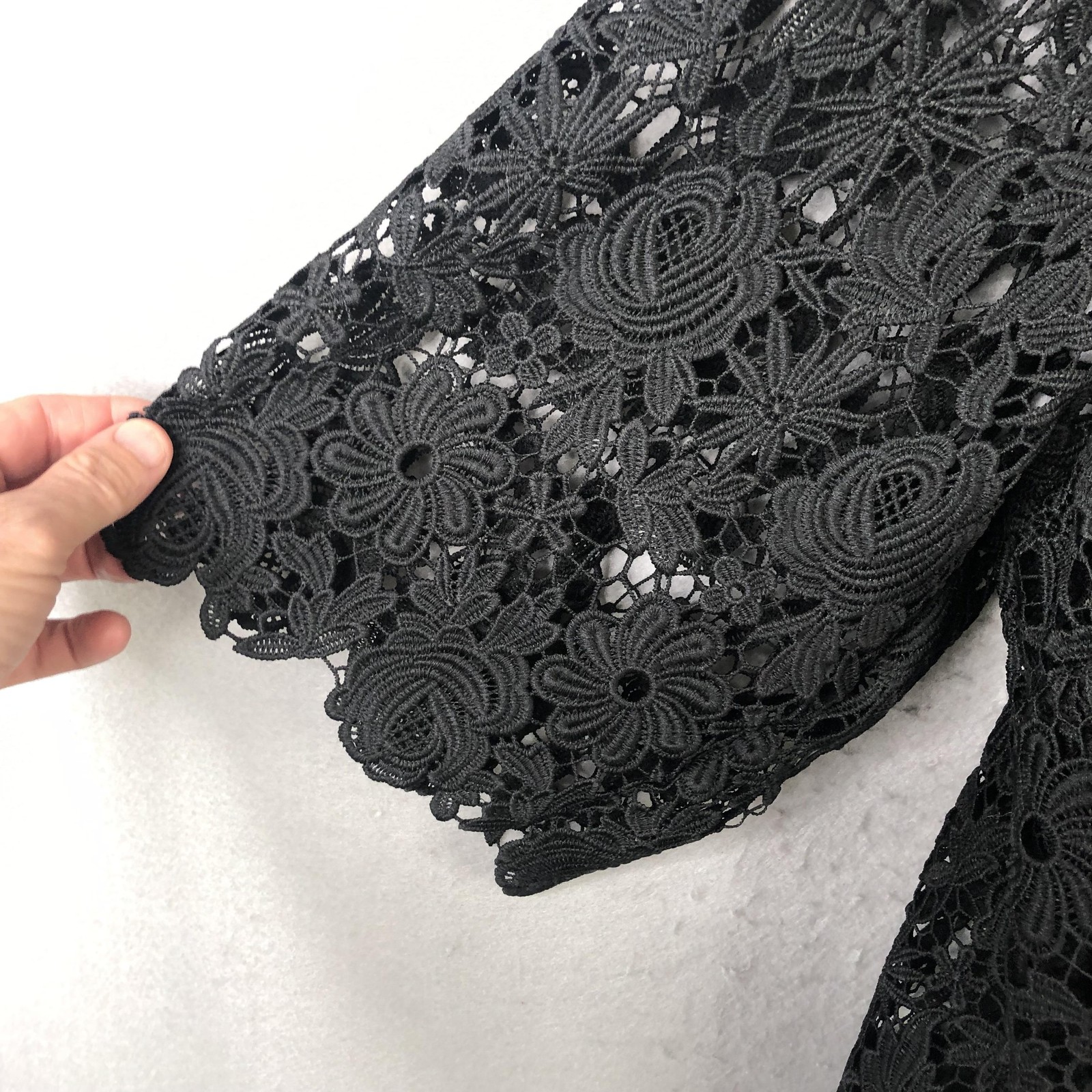 June + Vie Tunic Blouse Womens 32W Plus Black Crochet Lace Sheer Party Boho