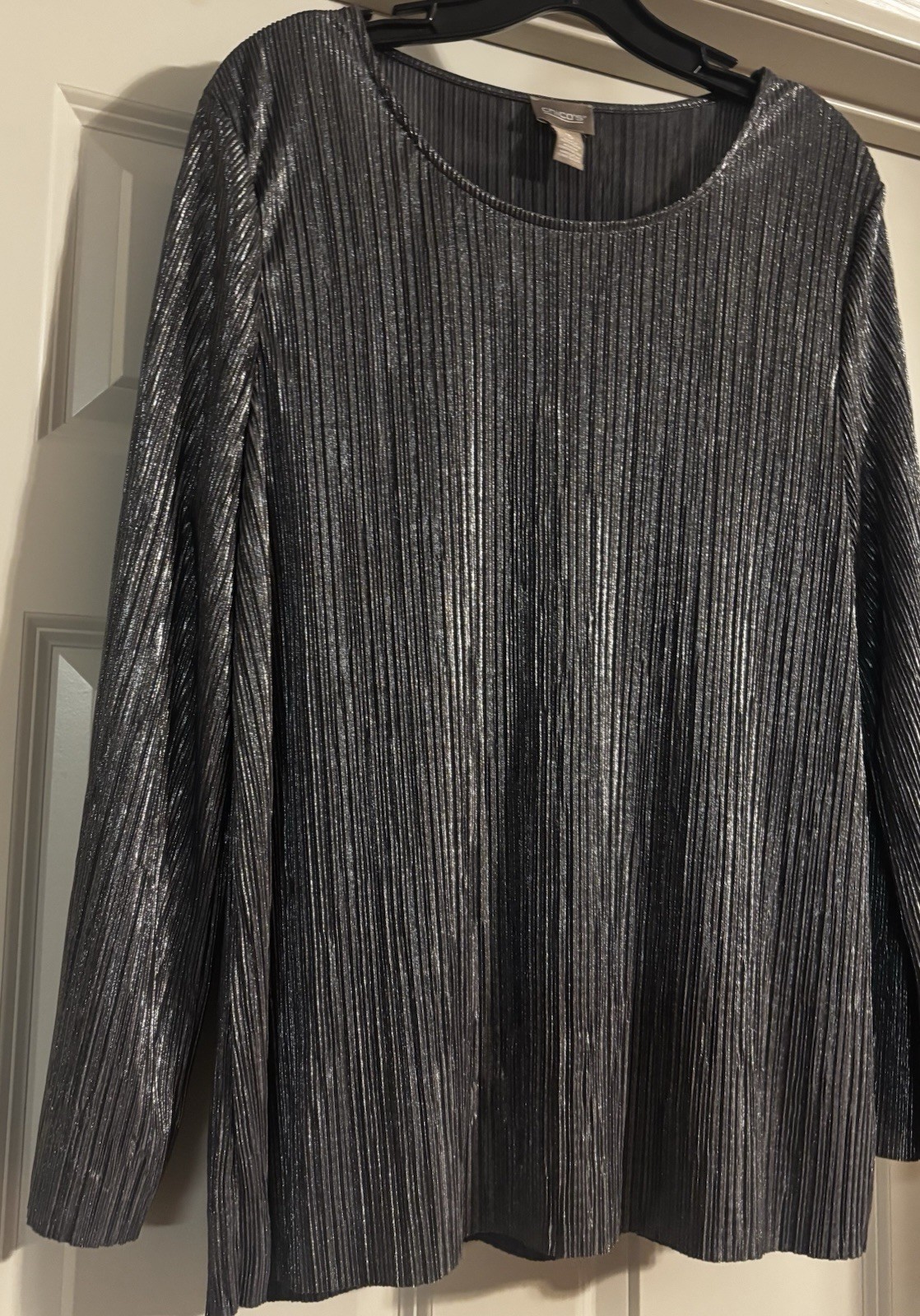 Chico’s Metallic Plisse Pleat Old Money Mob Wife Glam Luxury Size 3 U.S. XL/16