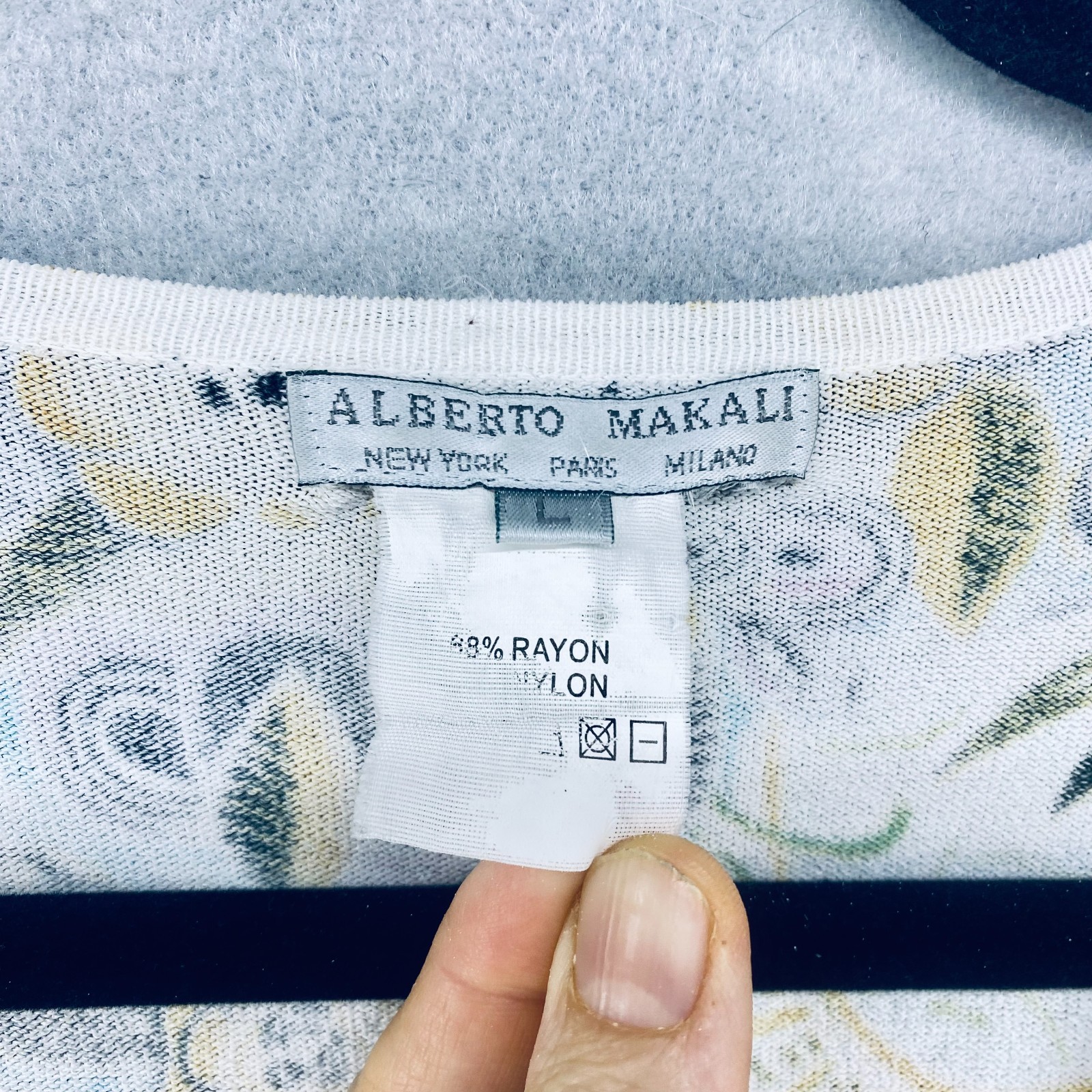 Alberto Makali Top Womens L Multicolor 3/4 Sleeve Beaded Abstract Blouse Artsy