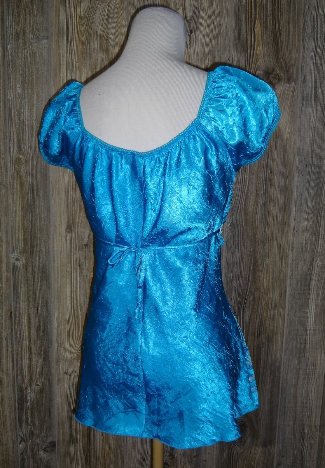 Y2K Turquoise Embroidered Empire Waist Cap Sleeve Womens Sz Medium Boho