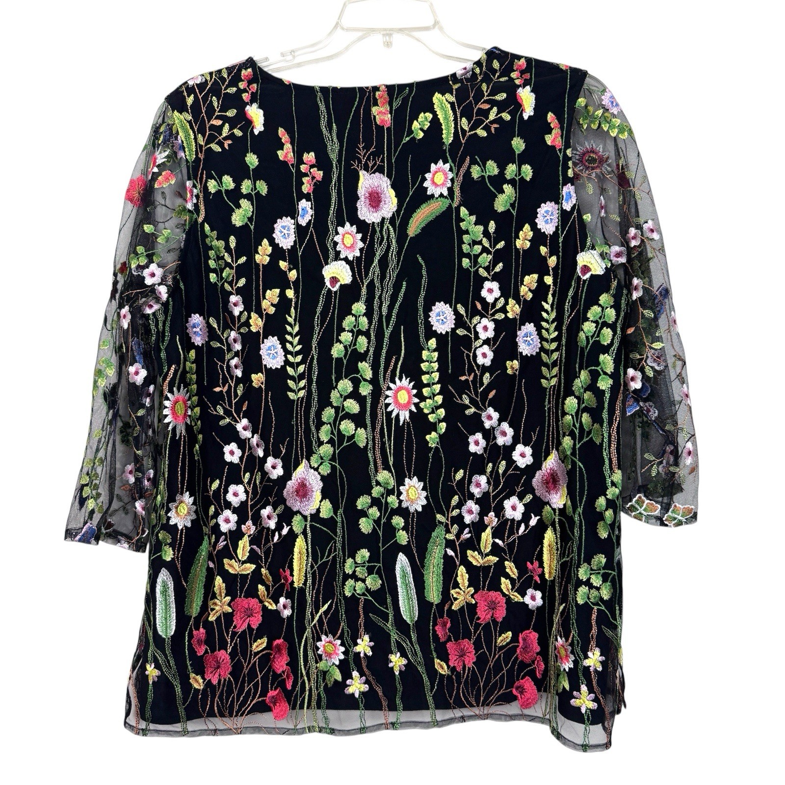 Caroline Rose Garden Walk Mesh Embroidered Top Womens Size XL Floral Lace Lined