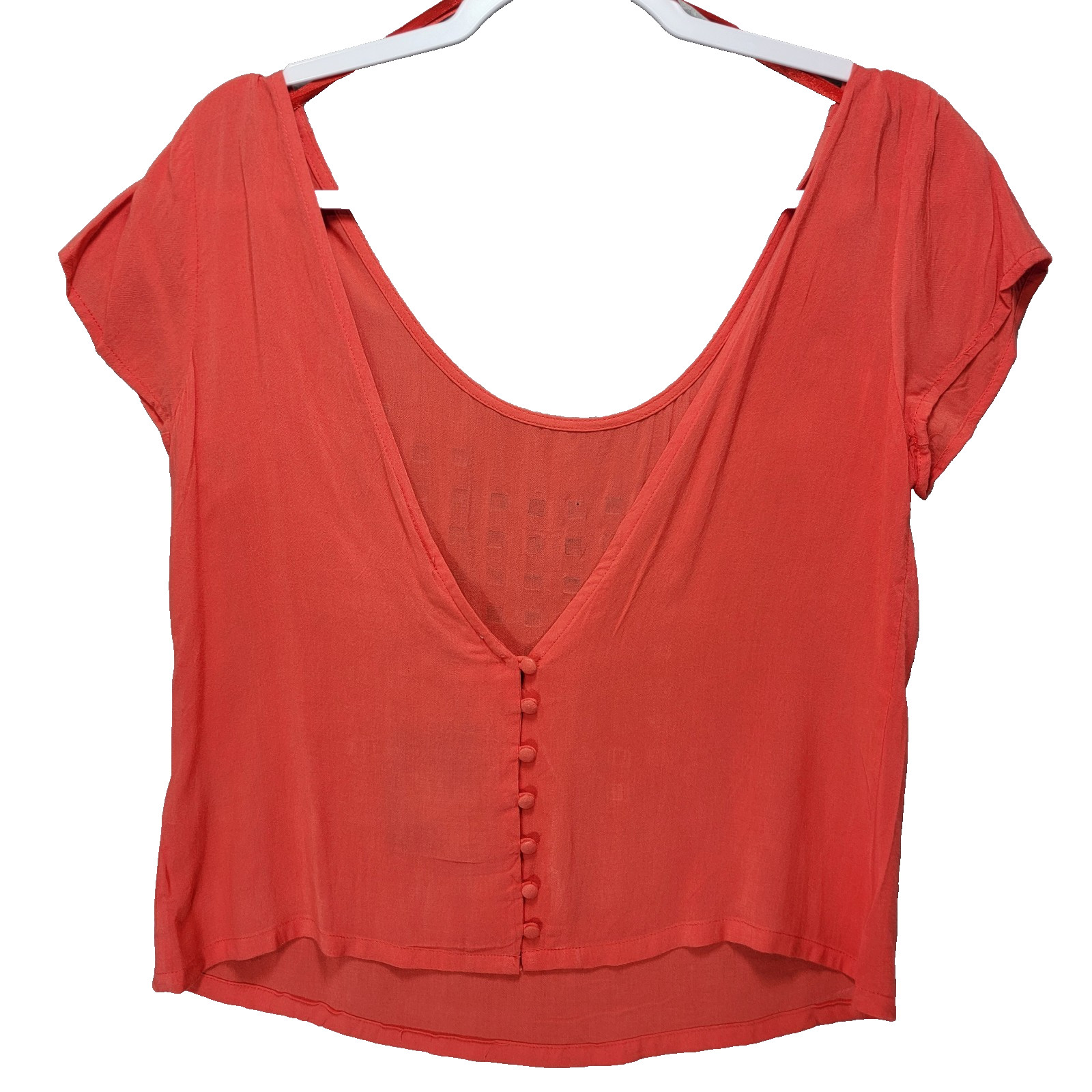 Lucca Couture Blouse Top Womens M Studded Low Button Back Lightweight Orange