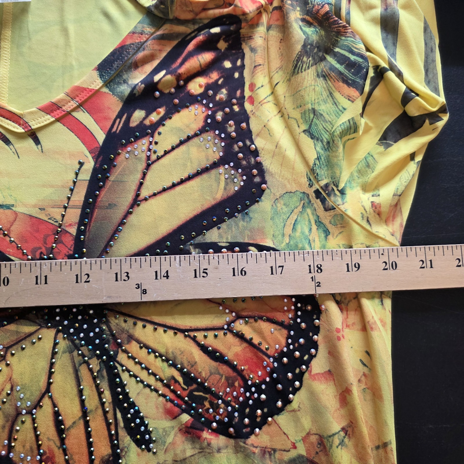 Jostar Top Women’s L Yellow Butterflies Floral Palms Colorful