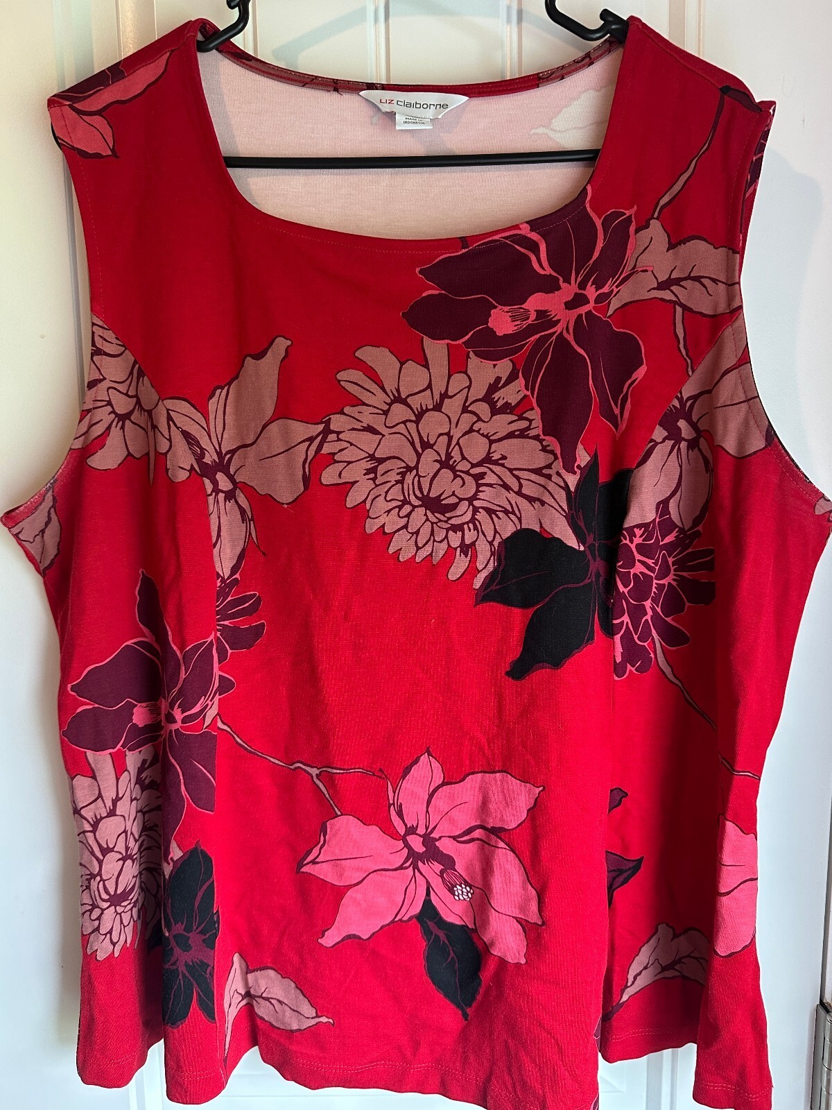 Liz Claiborne Women’s XXL Red Floral Sleeveless Top Cotton Blend