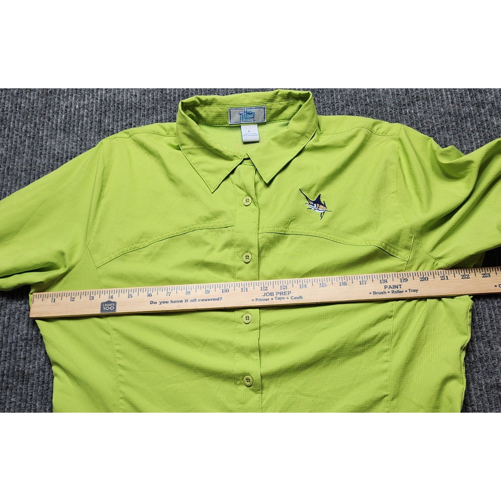 Guy Harvey AFTCO Fishing Shirt Womens Large Lime Green Marlin Embroidered L/S