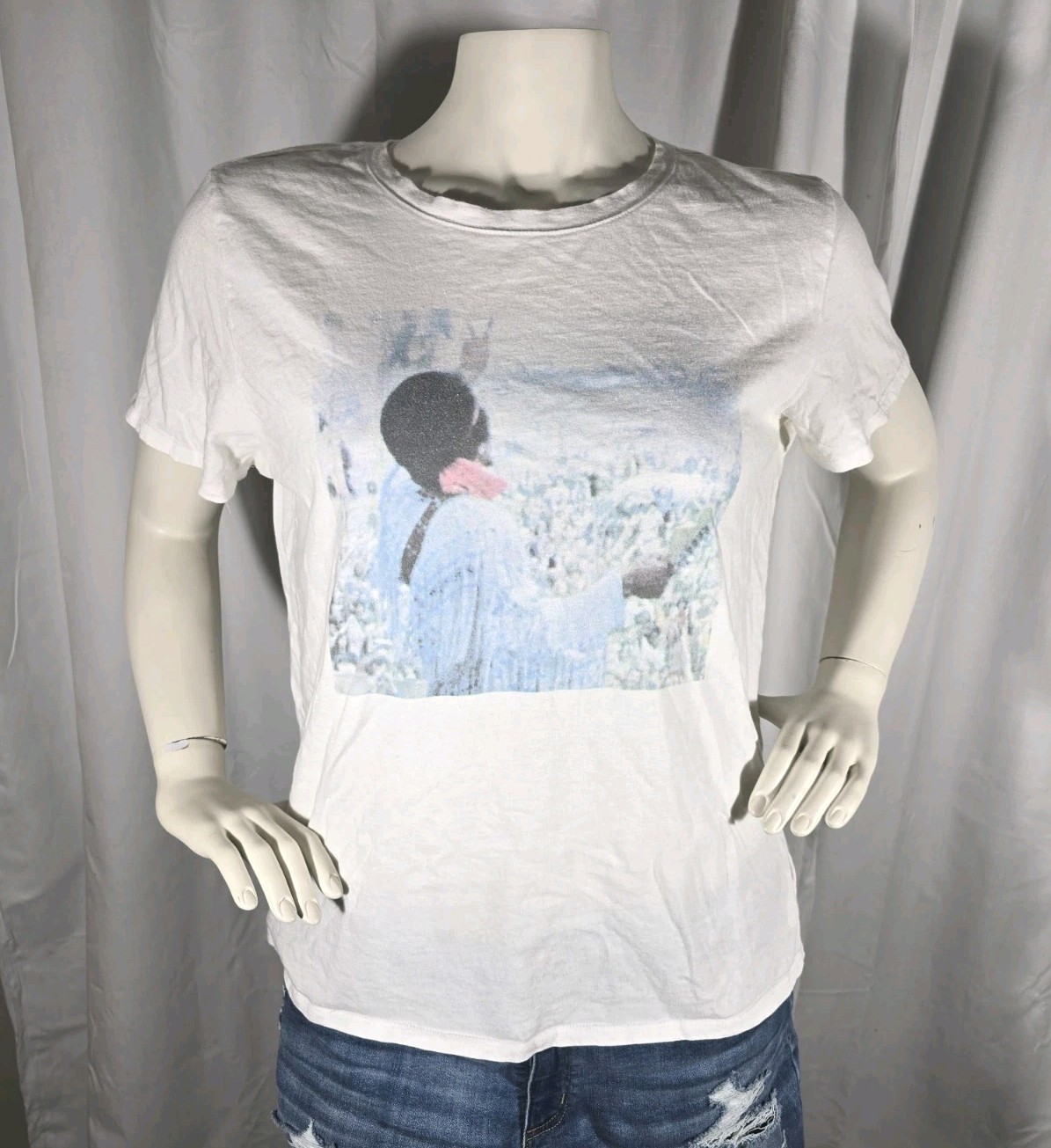 Jimi Hendrix XL Short Sleeeve Shirt Graphic Woodstock Band Womens 100% Cotton