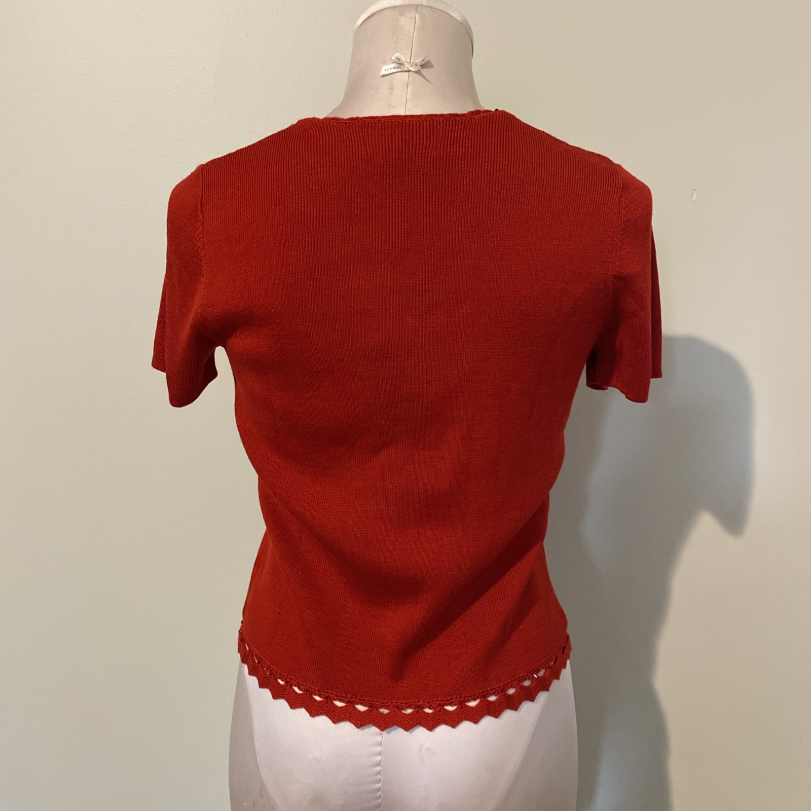 Requirements Women Shirt PS Petite Chili Red Short Sleeve Fantasia Holiday NWT