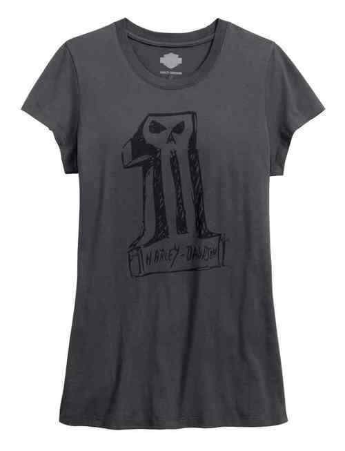 Harley-Davidson Black Label Womens #1 Skull Grey Short Sleeve Shirt 99181-16VW