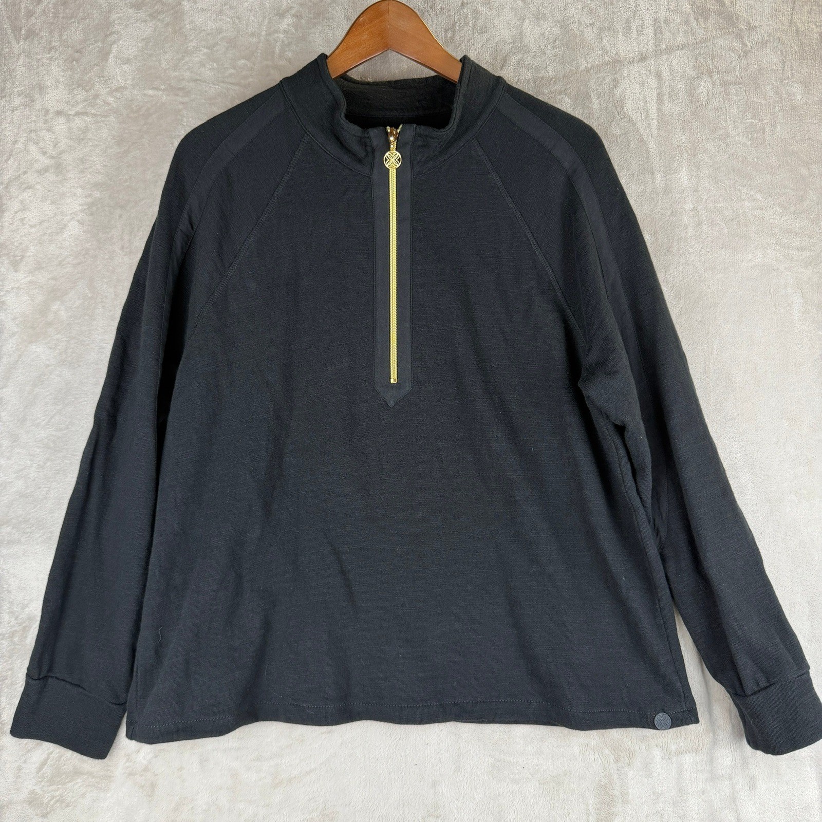 Lilly Pulitzer Womens Black Gold Quarter Zip Pullover Mock Neck Top XL RN# 88189