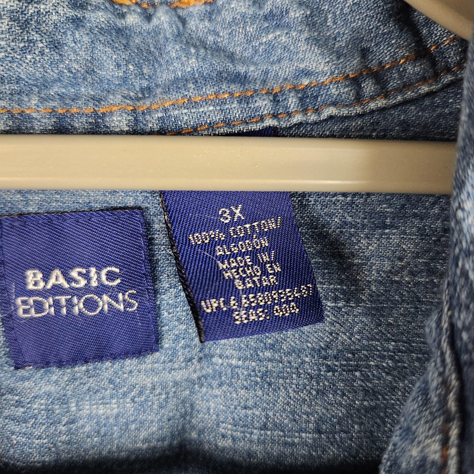 Vintage Basic Editions Shirt Womens Big 3X Blue Denim Button Western Workwear