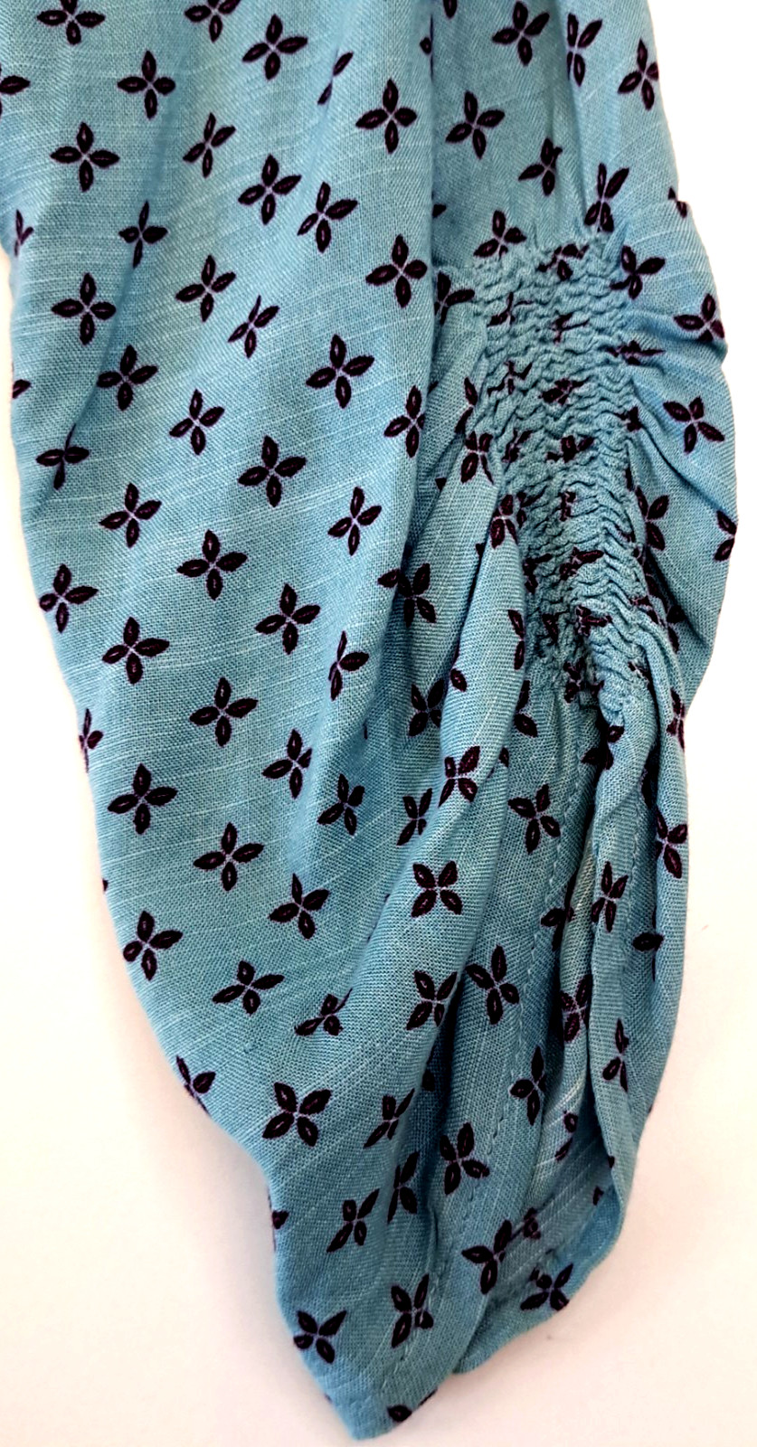 Peasant Top Women’s M Tassles Flared Cinched Sleeves Blue Geometric Cottage