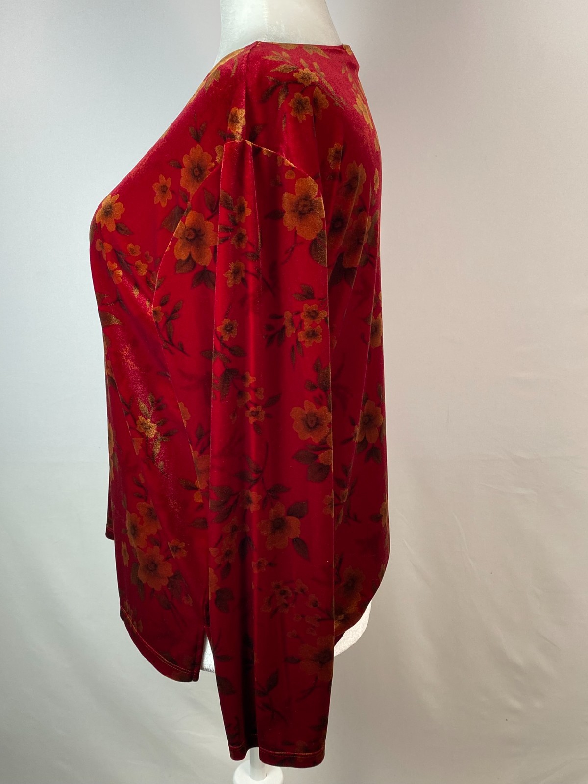 Red Black Velvet Burnout Women’s Top Y2K Floral Print Boho Sz 1X Judith Hart